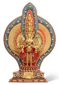 A Gilt and Polychrome Oversized Statue of Avalokiteshvara Nepal 7.5 ft H.