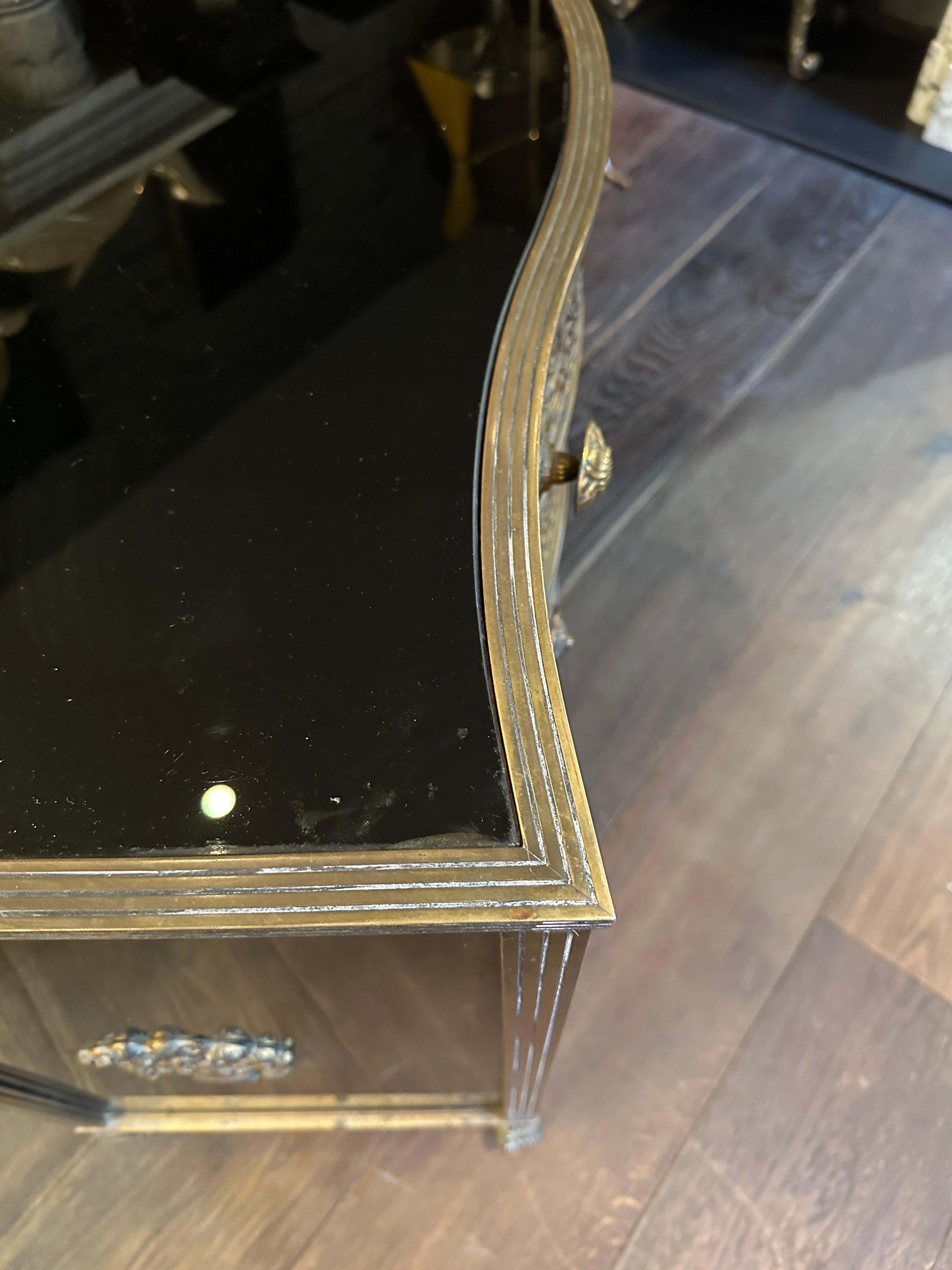 A Gilt Brass And Black Glass Serpentine Front Commode  For Sale 5