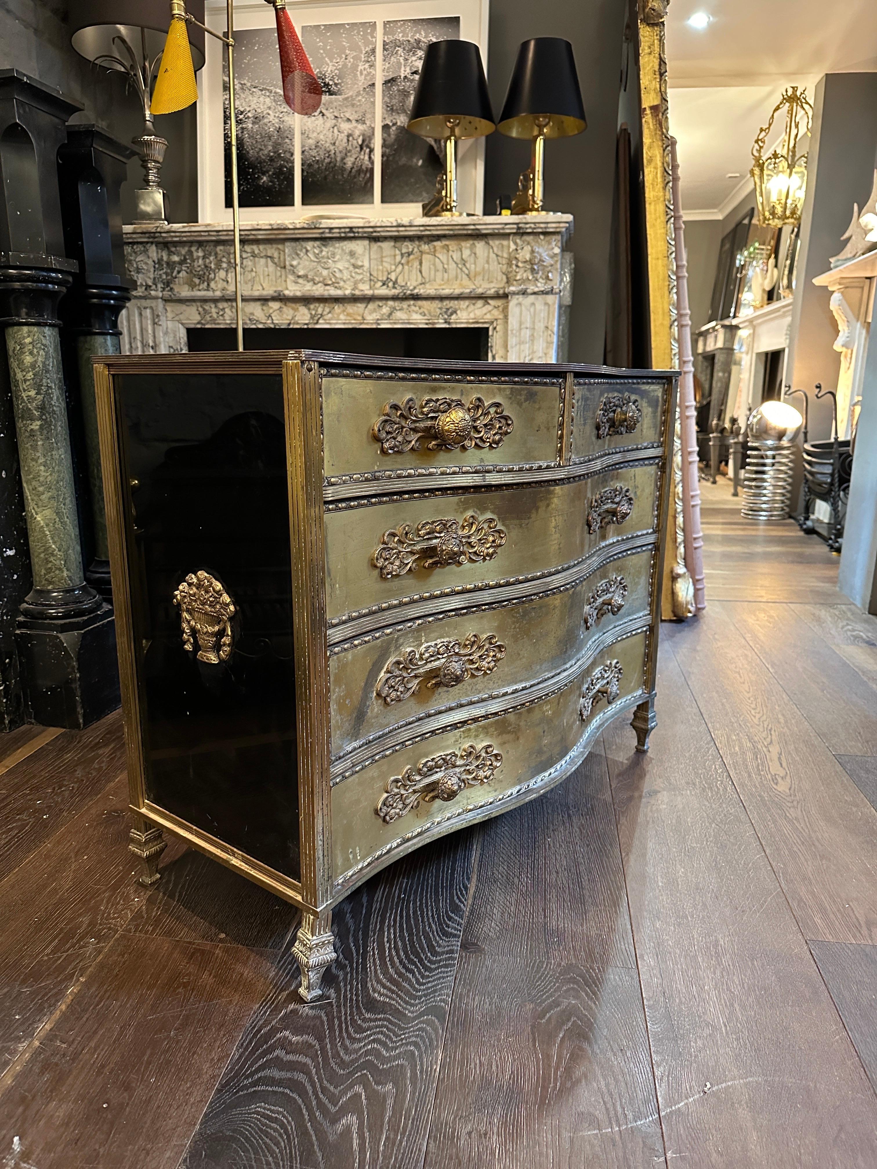A Gilt Brass And Black Glass Serpentine Front Commode  For Sale 2