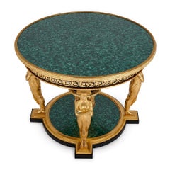 Gilt-Bronze and Malachite Empire-Style 'Aux Caryatides' Table After Desmalter
