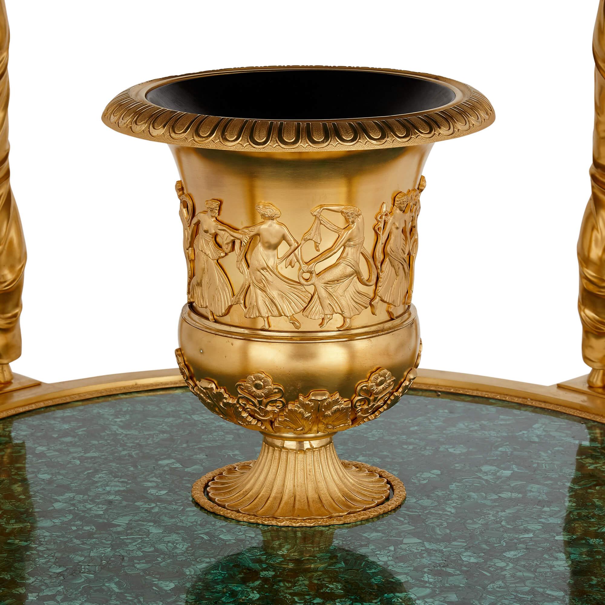 Gilt-Bronze and Malachite Empire-Style 'Aux Caryatides' Table After Desmalter In Excellent Condition For Sale In London, GB