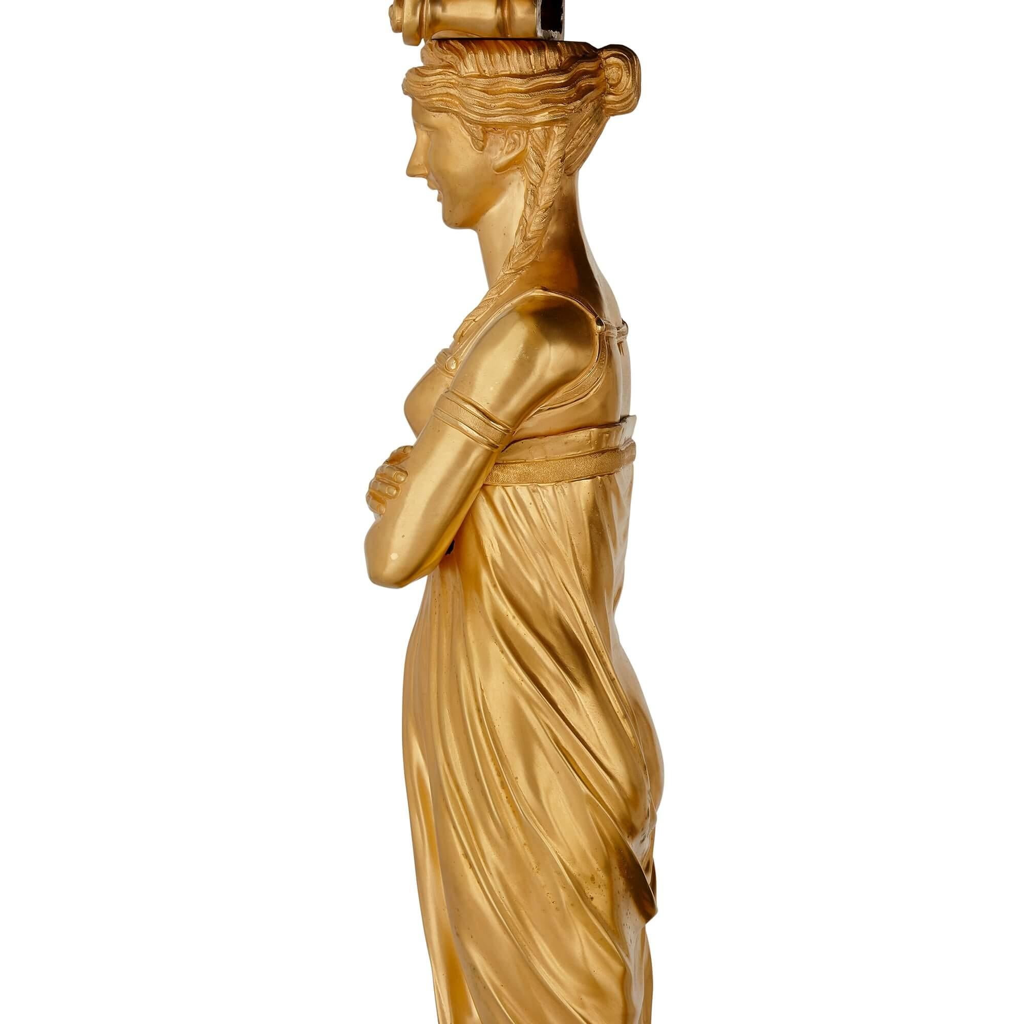 Tisch „Aux Caryatides“ aus vergoldeter Bronze und Malachit im Empire-Stil nach Desmalter im Angebot 4