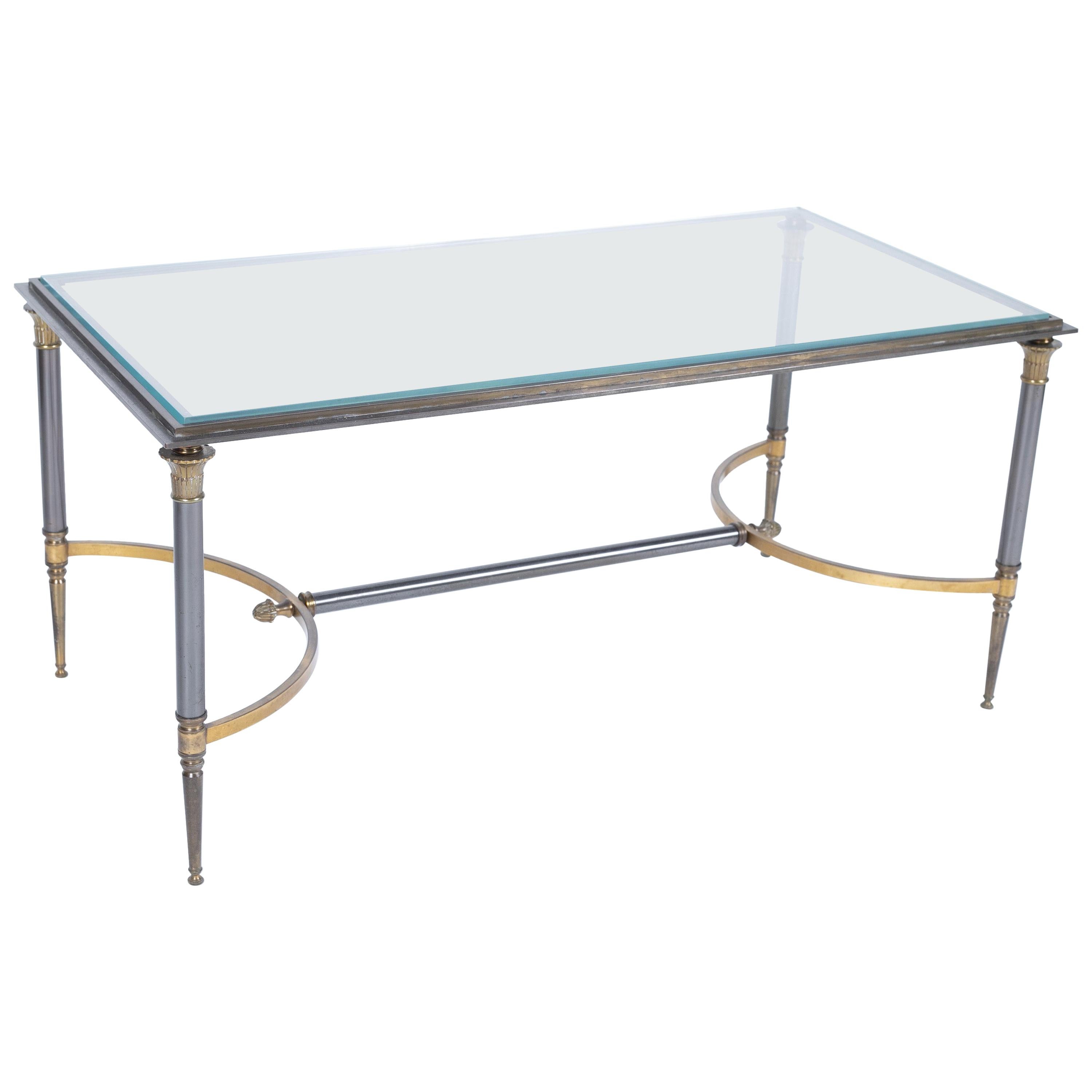 Gilt Bronze and Steel Coffee Table by Maison Charles