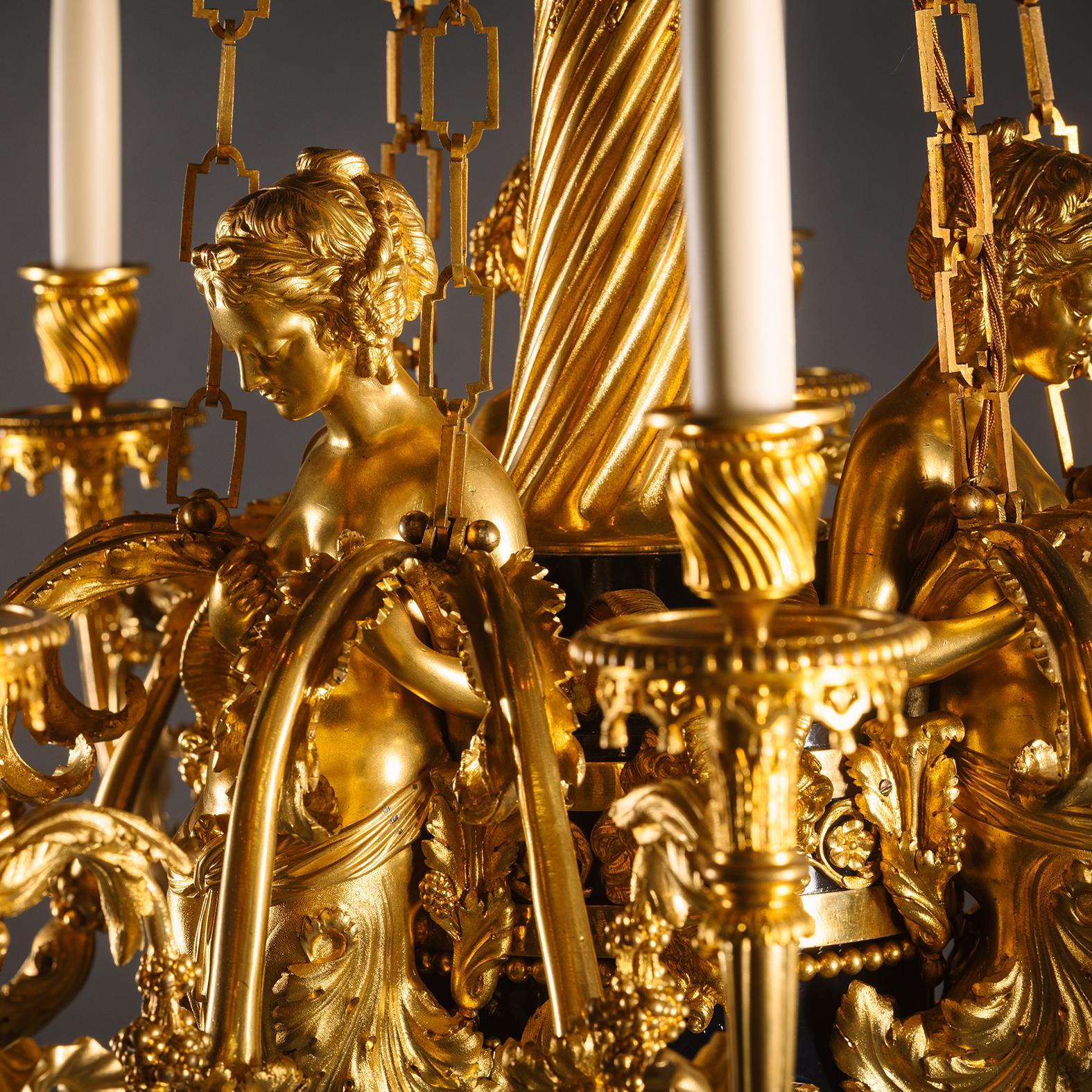 Louis XVI A Gilt-Bronze and Tole Twelve-Light Chandelier, Attributed to Maison Beurdeley For Sale