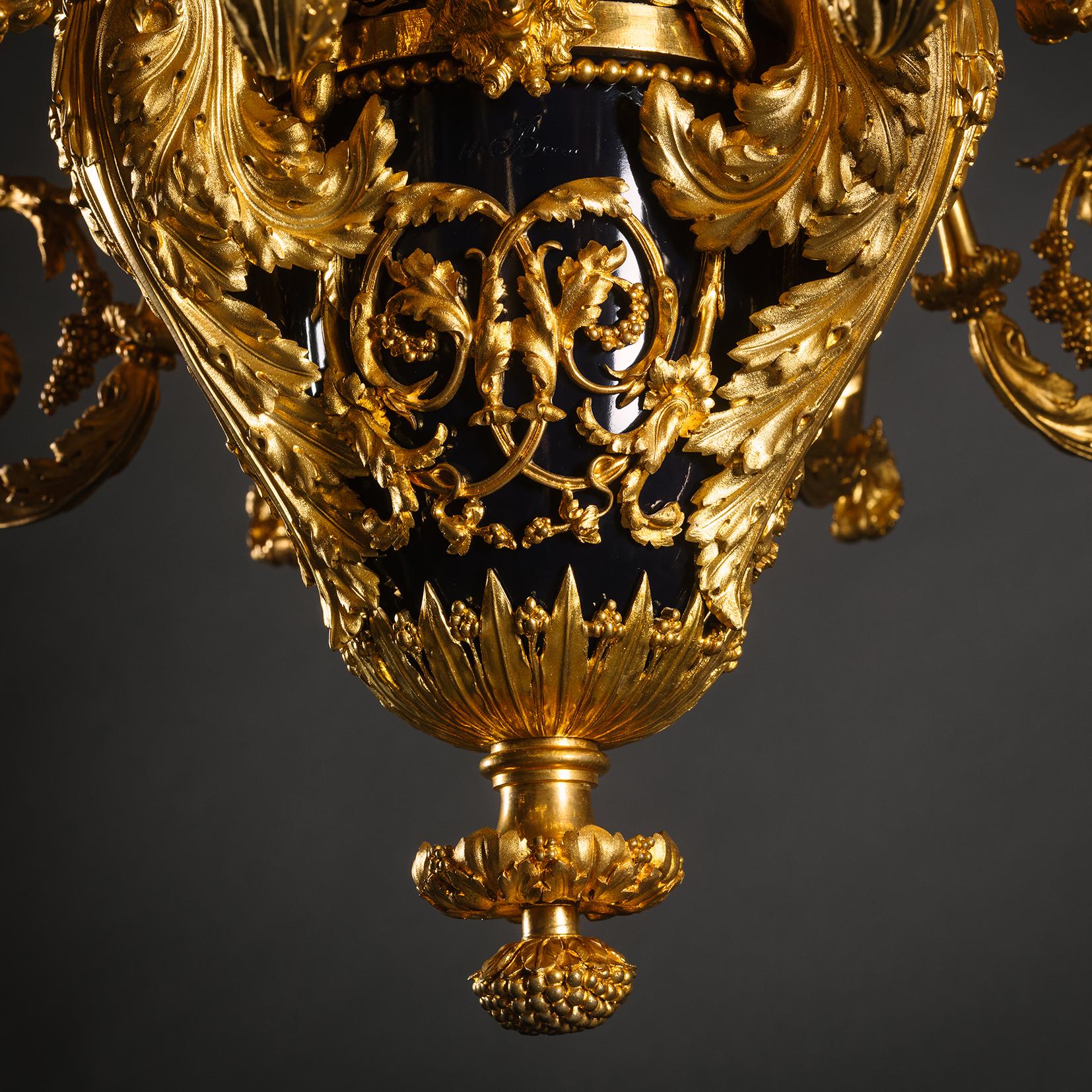 19th Century A Gilt-Bronze and Tole Twelve-Light Chandelier, Attributed to Maison Beurdeley For Sale