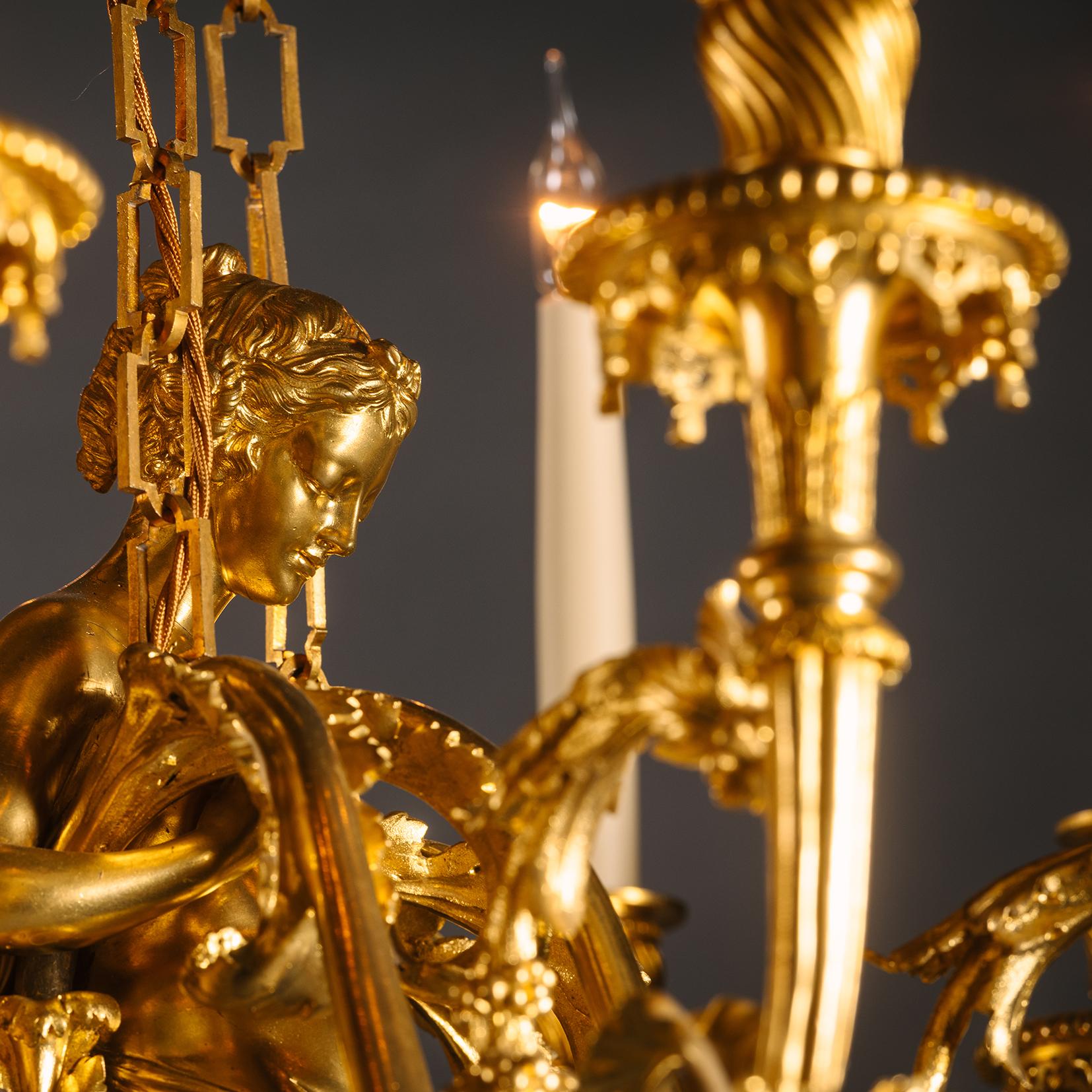 A Gilt-Bronze and Tole Twelve-Light Chandelier, Attributed to Maison Beurdeley For Sale 1