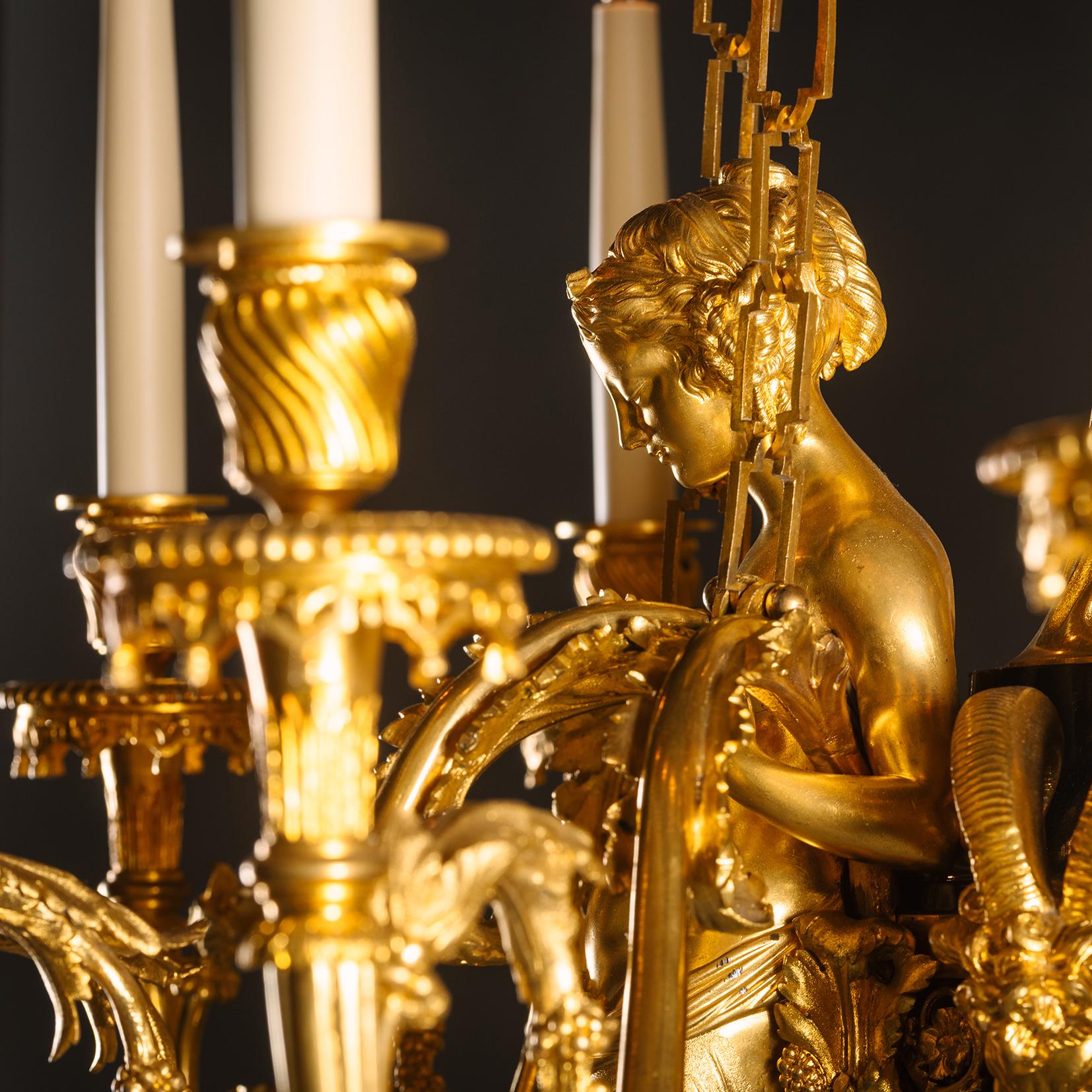 A Gilt-Bronze and Tole Twelve-Light Chandelier, Attributed to Maison Beurdeley For Sale 2