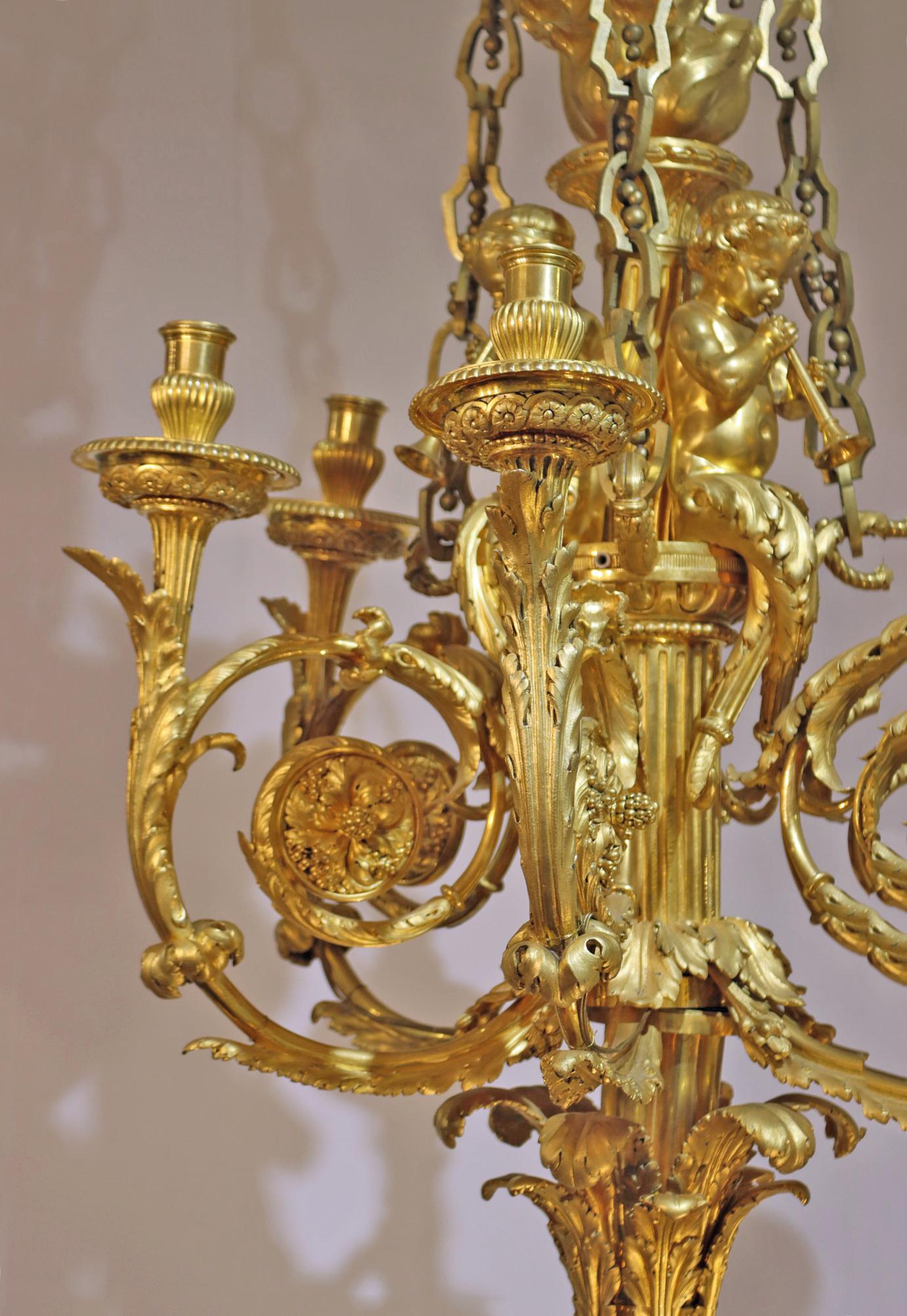 Gilt Bronze Chandelier with Six Winding Lights In Good Condition In Saint-Ouen, FR