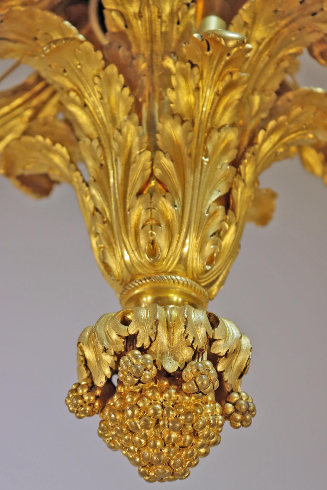 Mid-19th Century Gilt Bronze Chandelier with Six Winding Lights