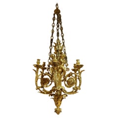Gilt Bronze Chandelier with Six Winding Lights