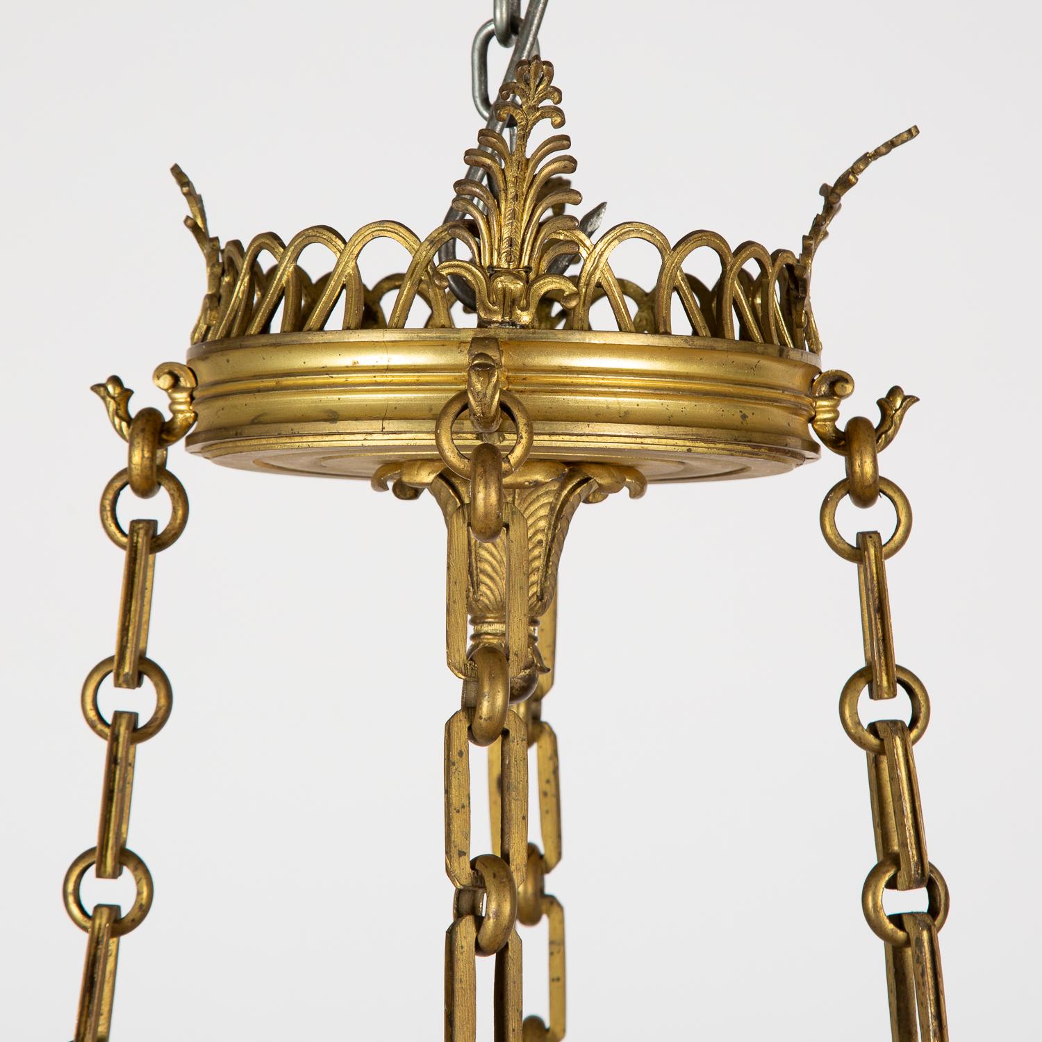Gilt Bronze and Colored Glass Chandelier in the Empire Style In Good Condition For Sale In London, GB