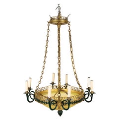 Antique Gilt Bronze and Colored Glass Chandelier in the Empire Style