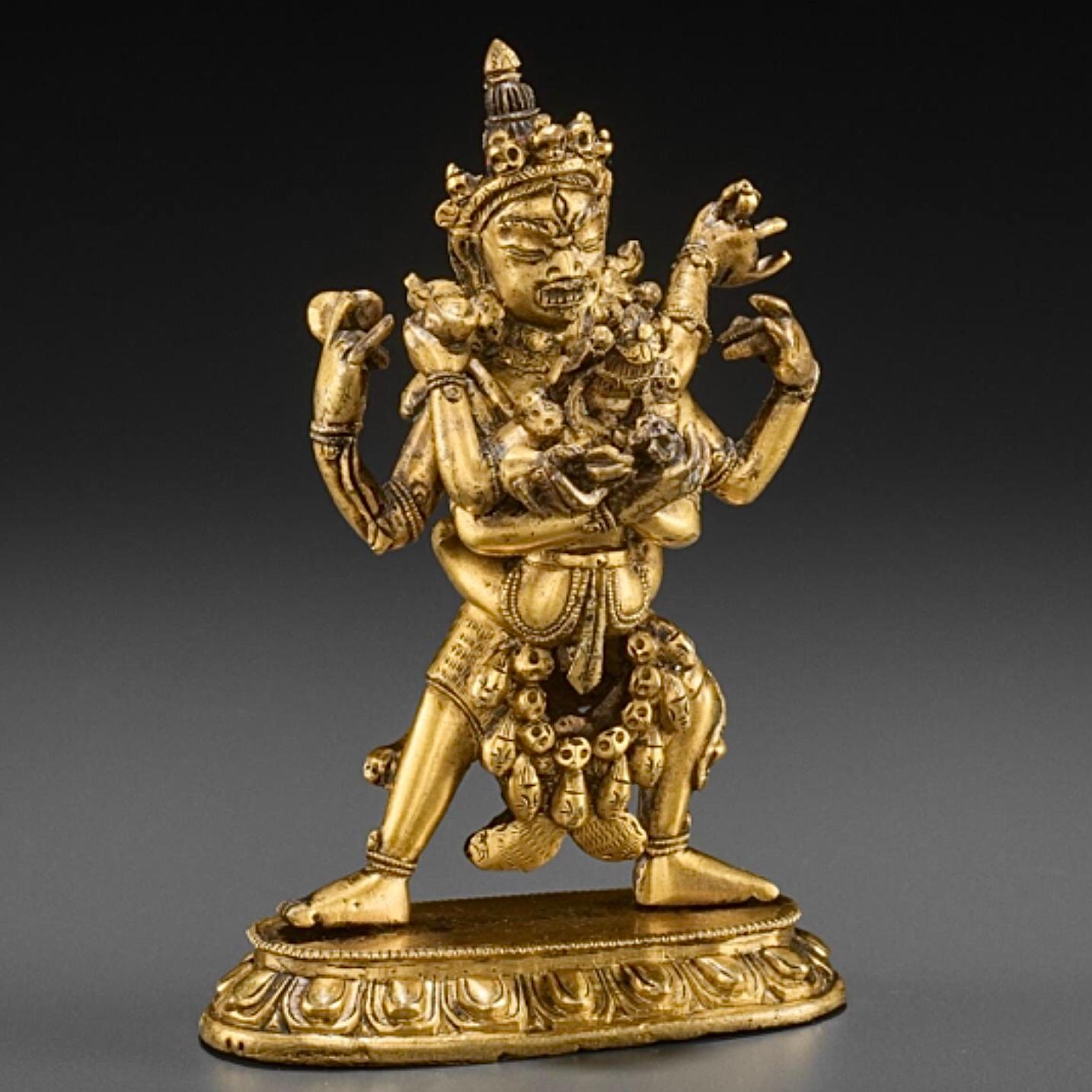 Vergoldete Bronzefigur von Chakrasamvara und Vajravahari im Zustand „Gut“ im Angebot in Dallas, TX