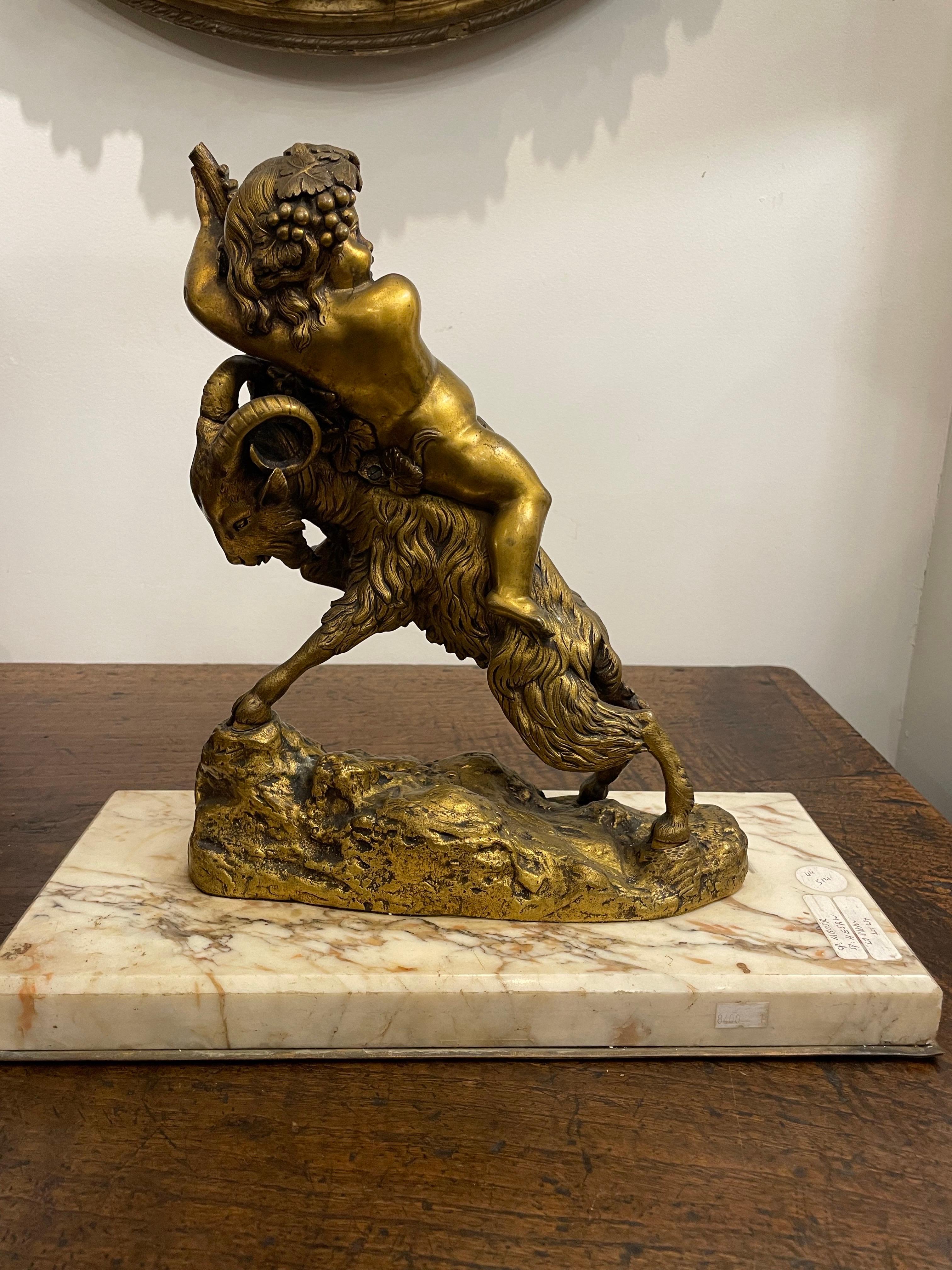 A Gilt-Bronze Group of the Infant Bacchus After Clodion, Late 19th Century In Good Condition For Sale In ARMADALE, VIC