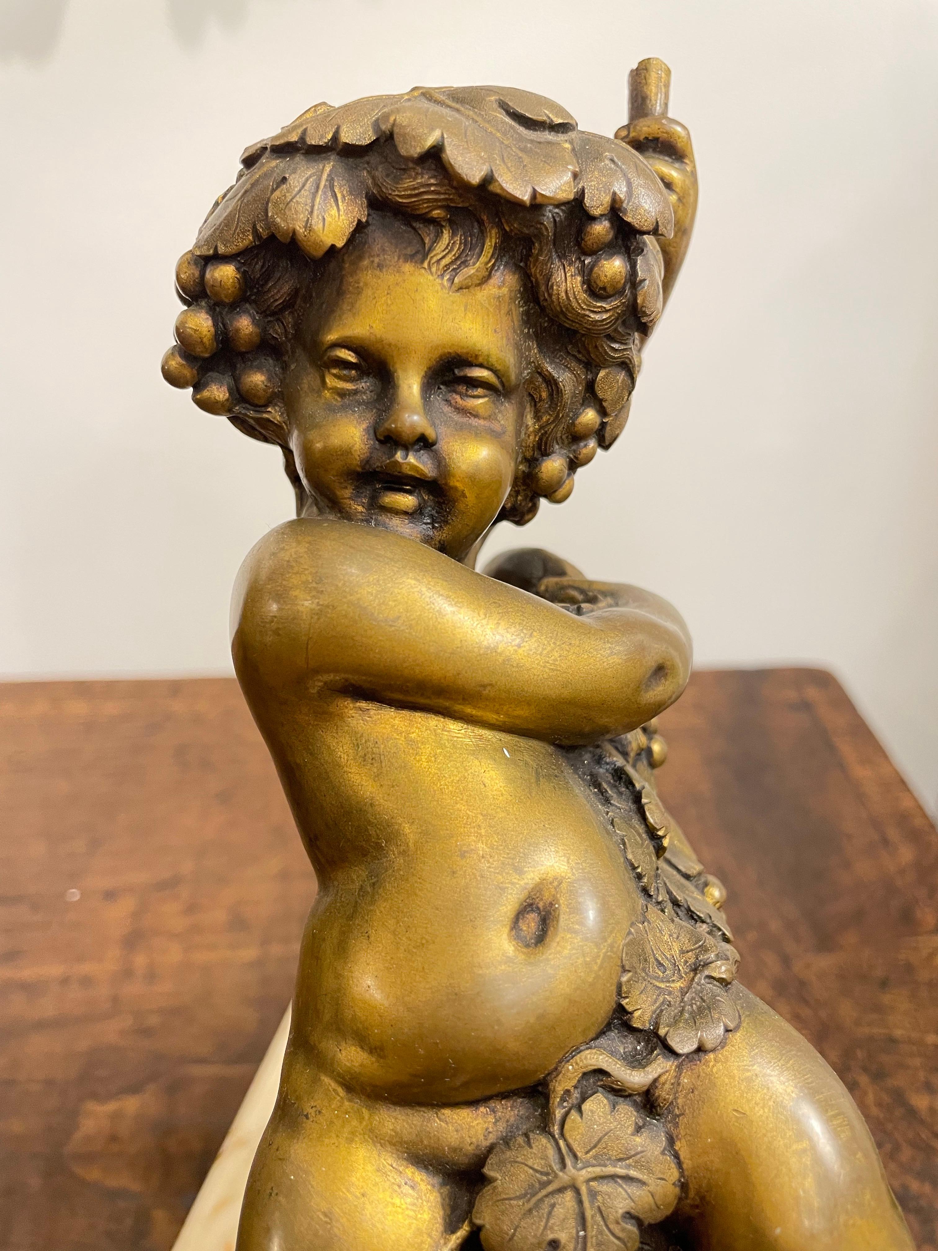 A Gilt-Bronze Group of the Infant Bacchus After Clodion, Late 19th Century For Sale 3