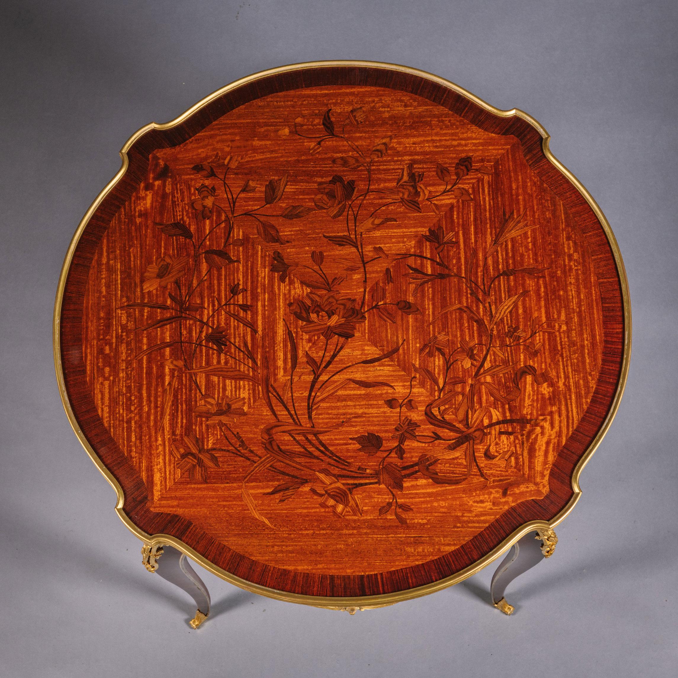 Louis XV Gilt-Bronze Marquetry Inlaid Gueridon, Attributed to Emmanuel Zwiener For Sale