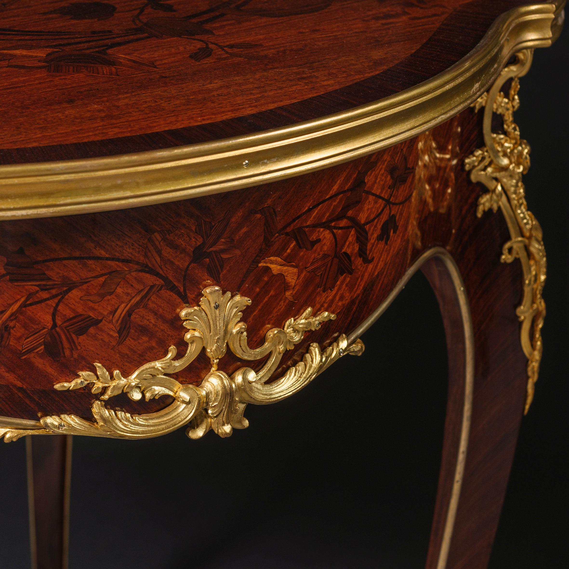 French Gilt-Bronze Marquetry Inlaid Gueridon, Attributed to Emmanuel Zwiener For Sale