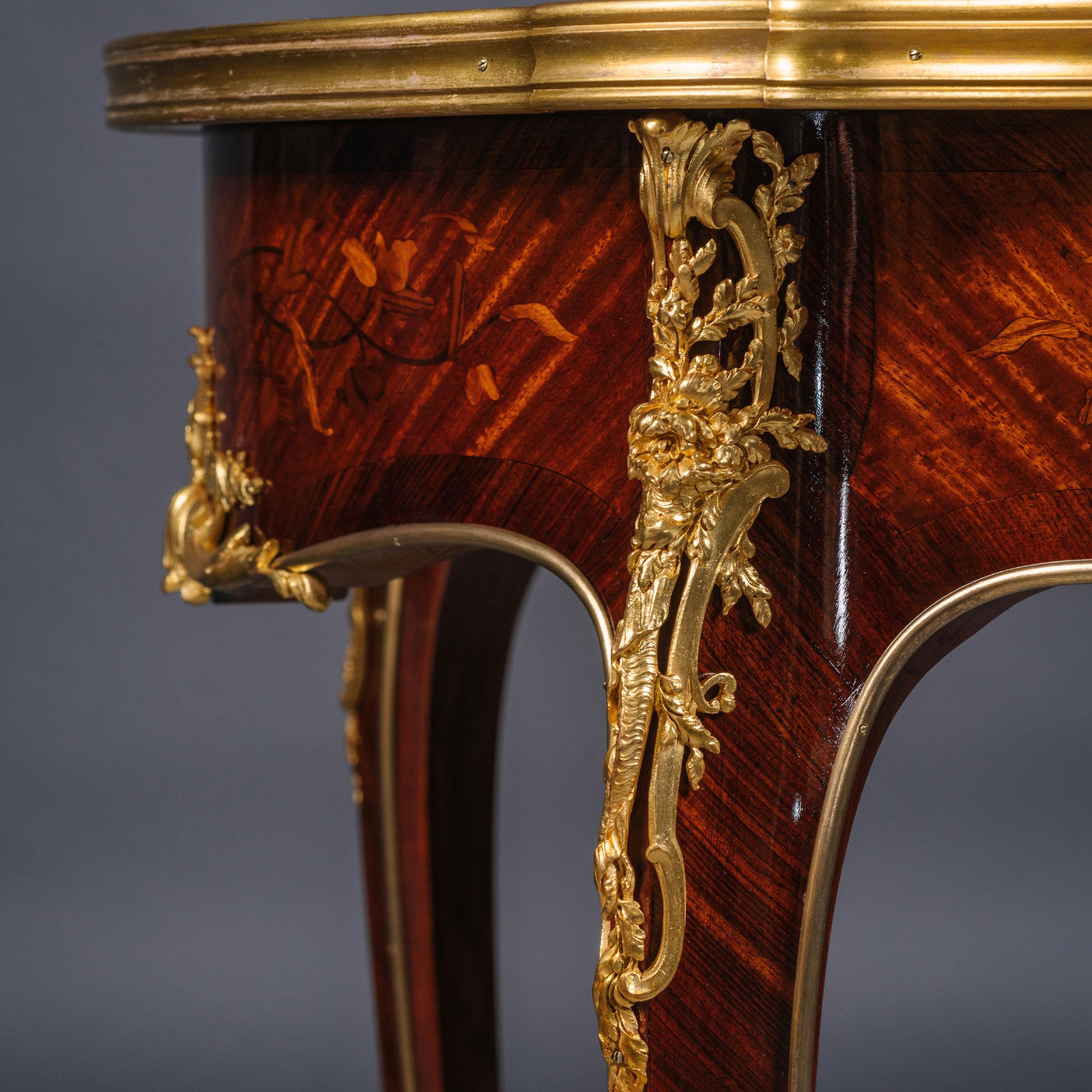Gilt-Bronze Marquetry Inlaid Gueridon, Attributed to Emmanuel Zwiener In Good Condition For Sale In Brighton, West Sussex