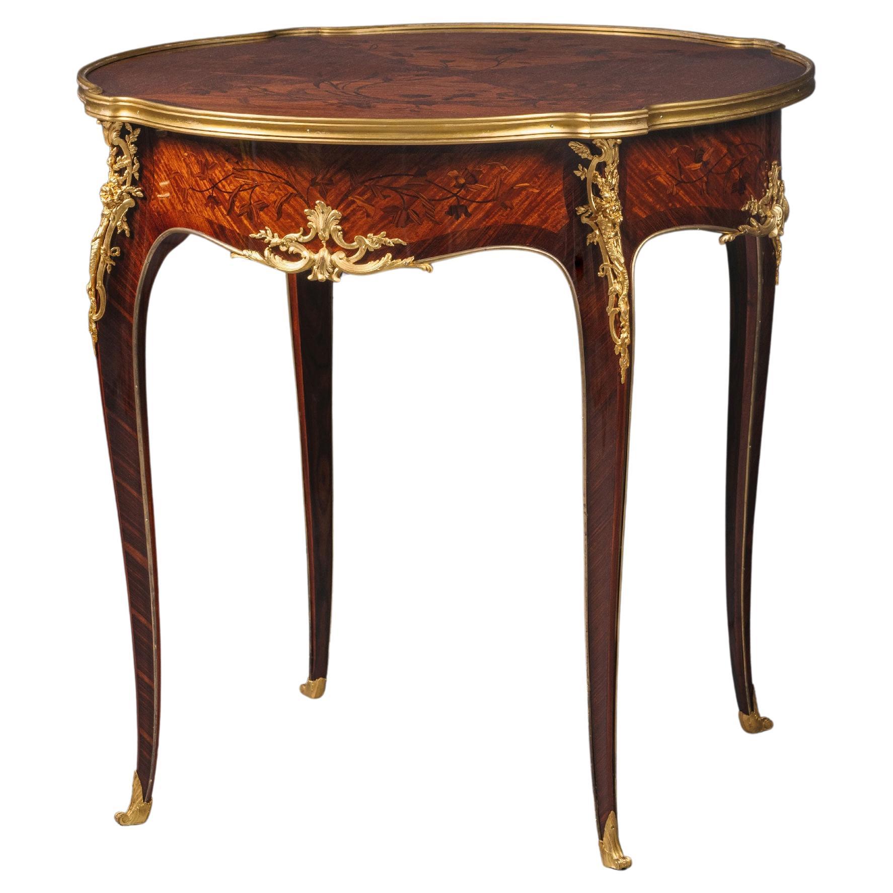 Gilt-Bronze Marquetry Inlaid Gueridon, Attributed to Emmanuel Zwiener For Sale