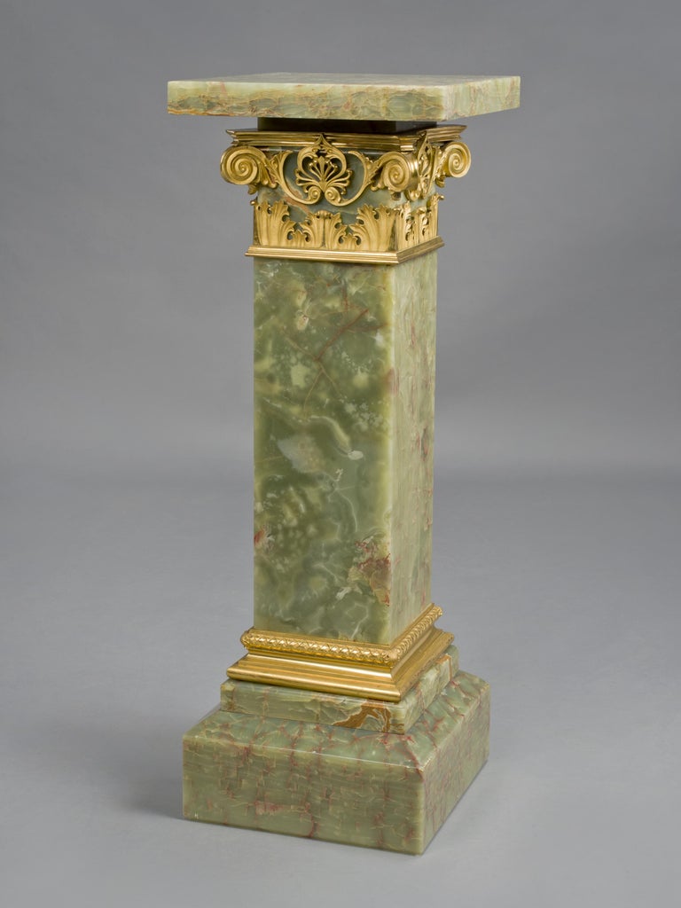 GiltBronze Mounted Dark Green Onyx Pedestal with a Revolving Top