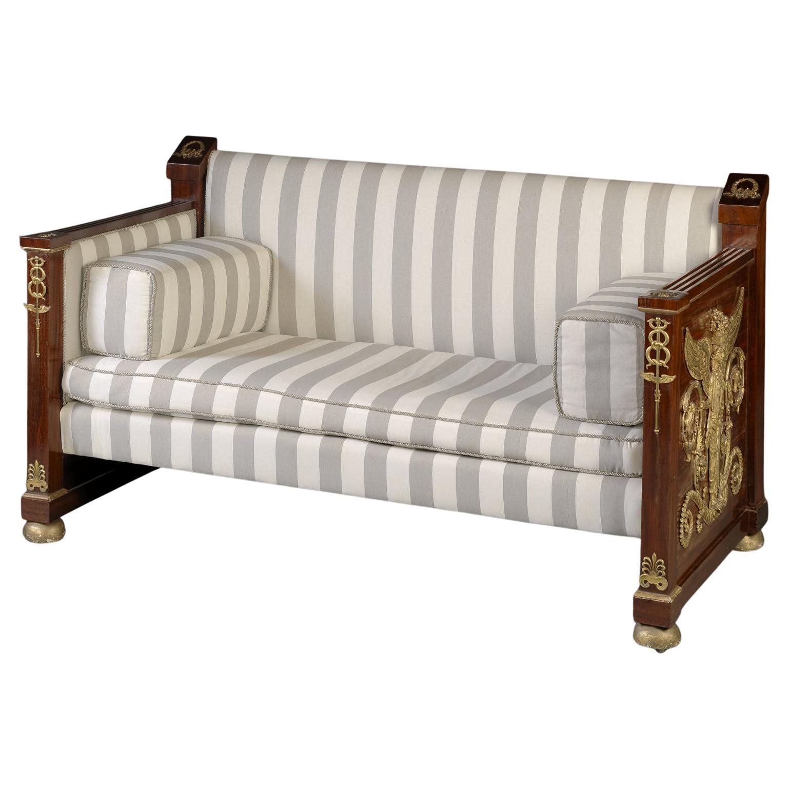 A Gilt-Bronze Mounted Empire Style Mahogany Settee