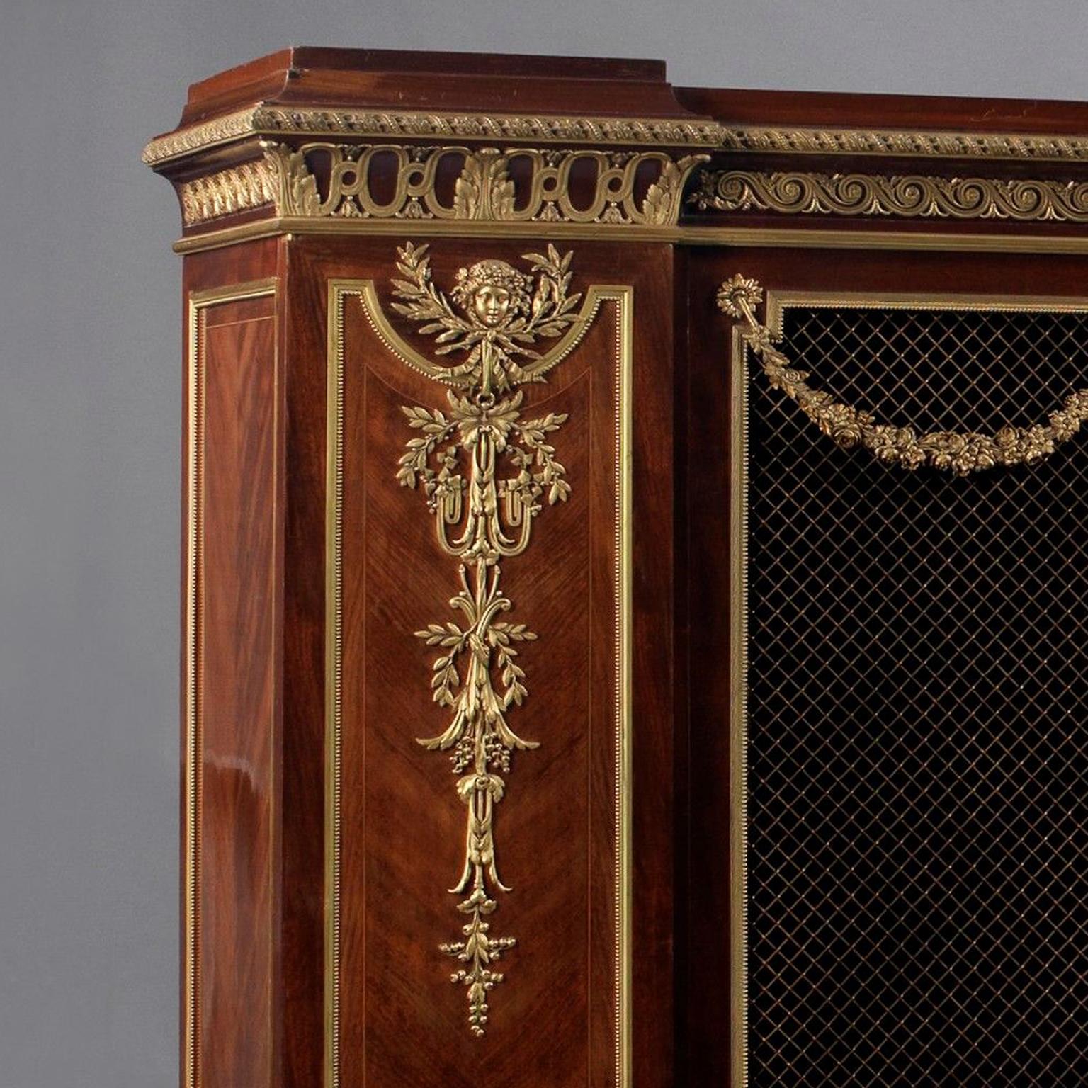 French Gilt-Bronze Mounted Mahogany and Satine Bookcase by François Linke, circa 1890 For Sale