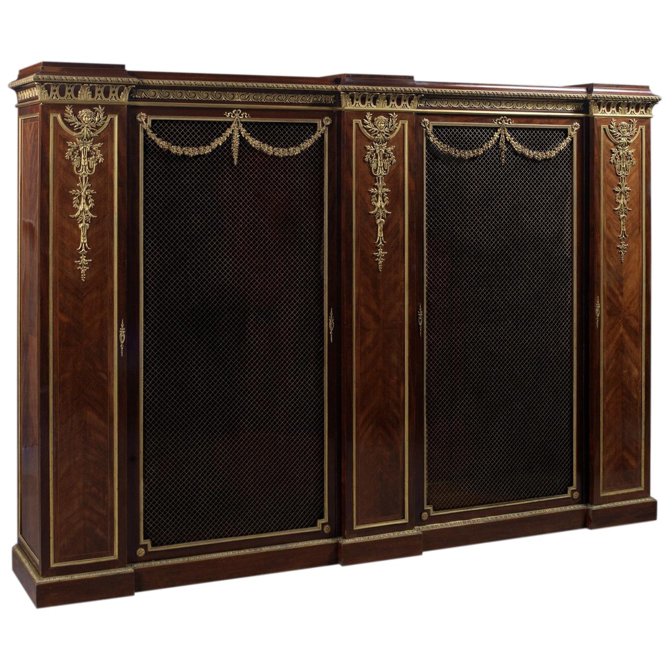 Gilt-Bronze Mounted Mahogany and Satine Bookcase by François Linke, circa 1890 For Sale