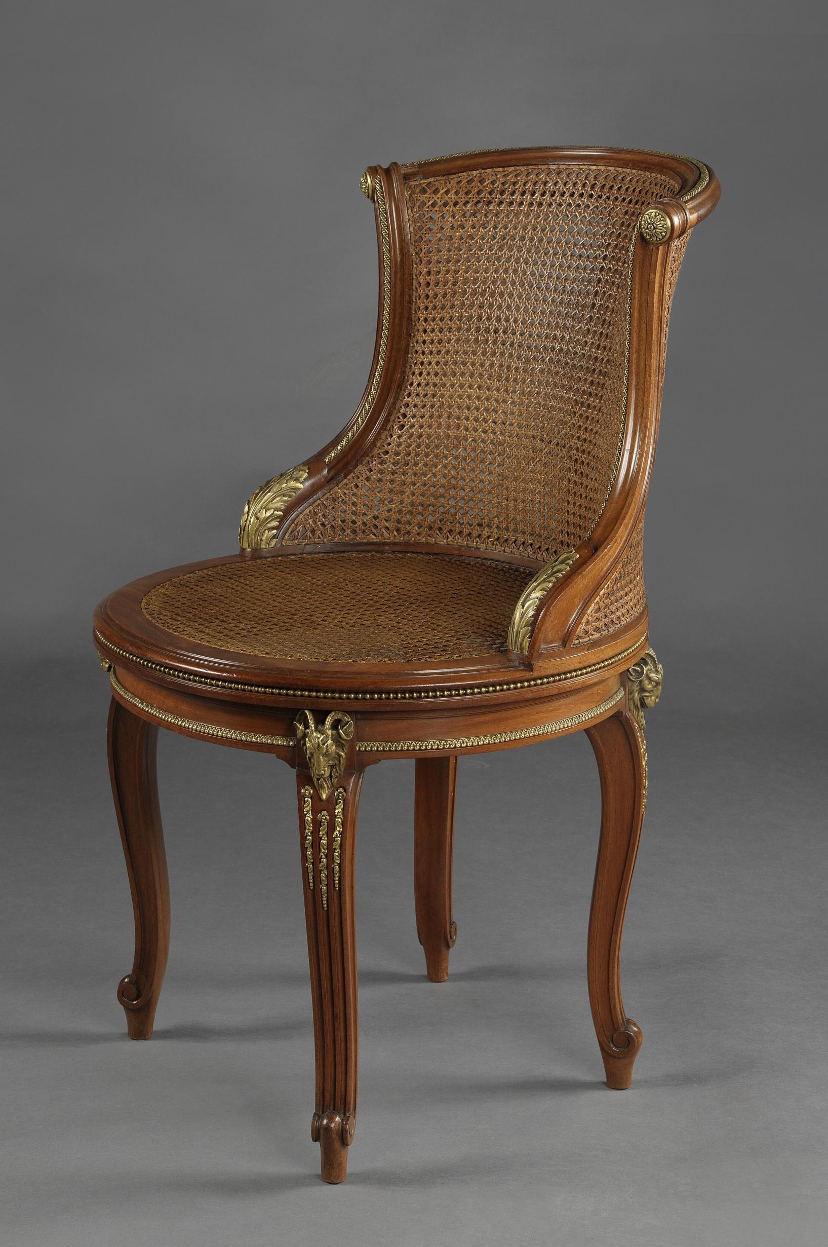 Louis XV Gilt Bronze-Mounted Mahogany Desk Chair by François Linke, circa 1910 For Sale