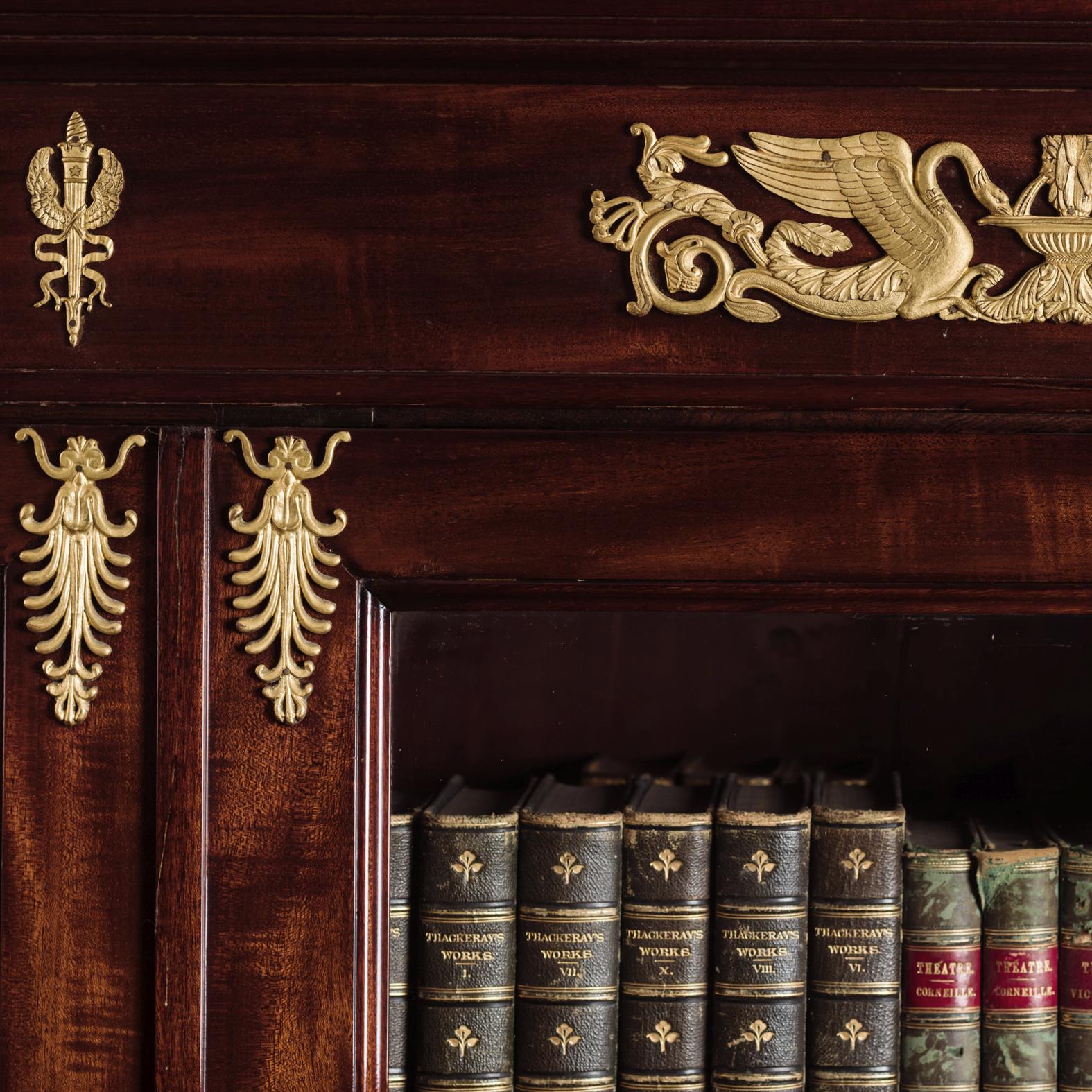 Ormolu Gilt-Bronze Mounted Mahogany Empire Library Bookcase For Sale
