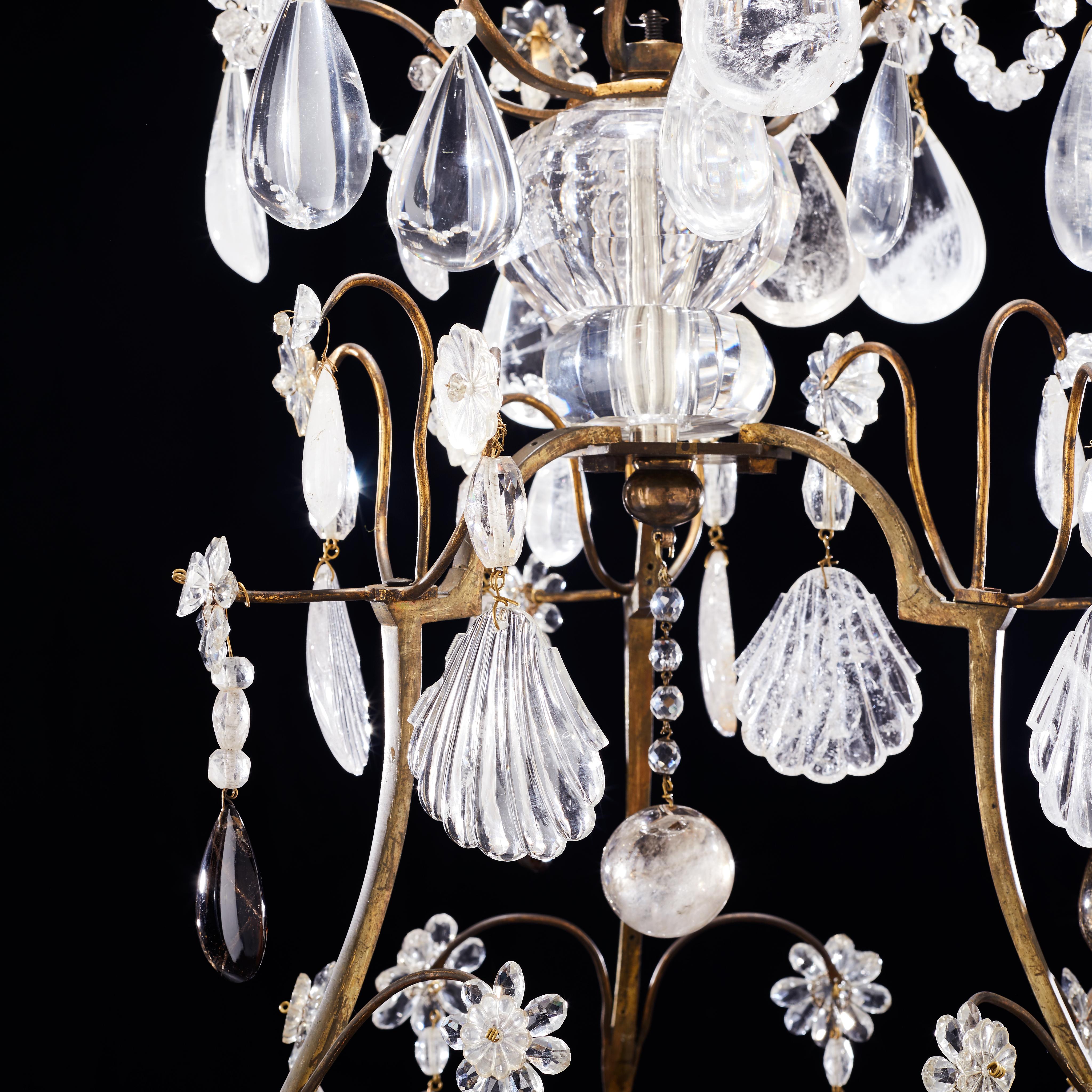 French Gilt-Bronze, Rock Crystal Chandelier in Louis XV Style, 19th Century