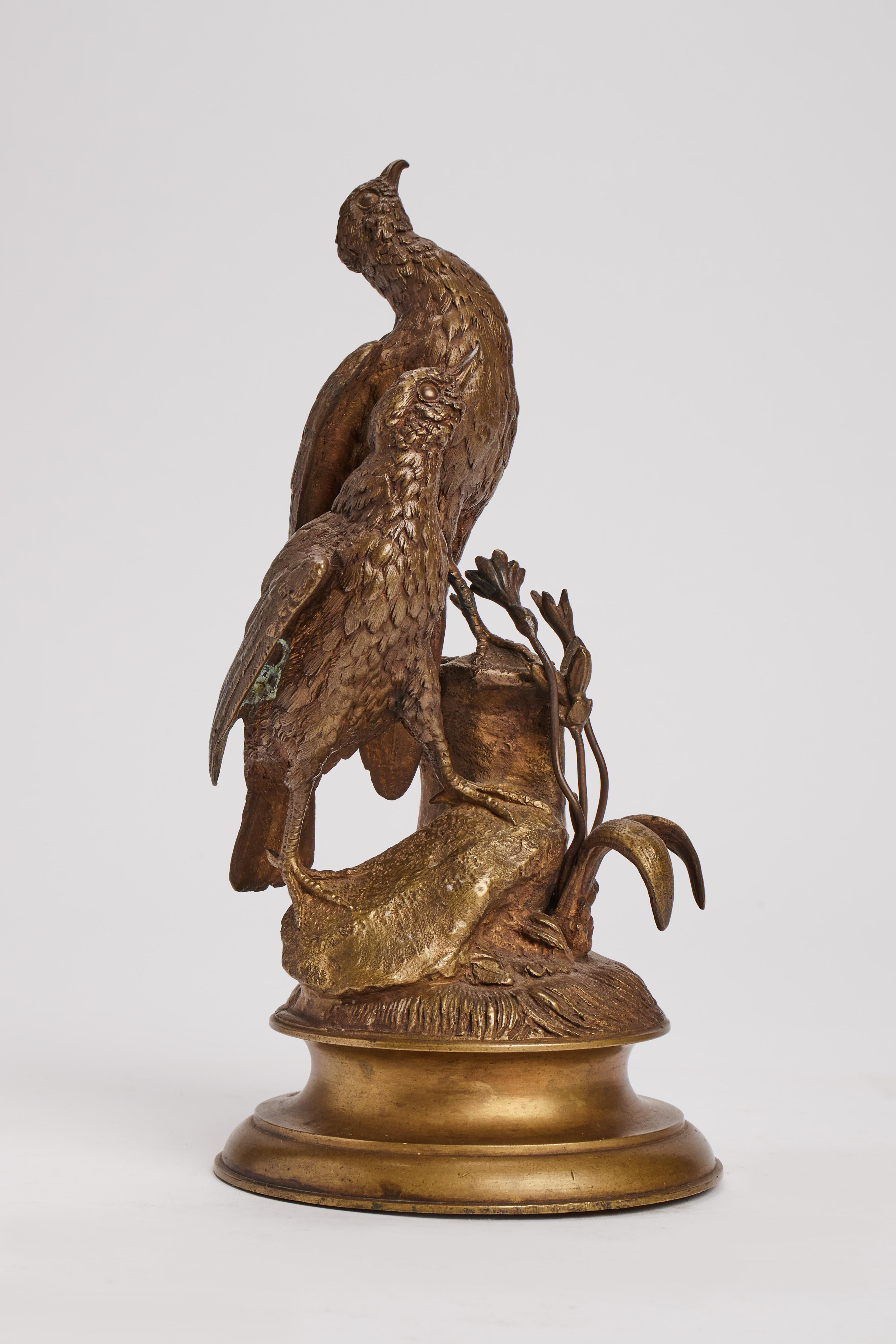 French Gilt Bronze Sculpture of Birds, France 1850 For Sale