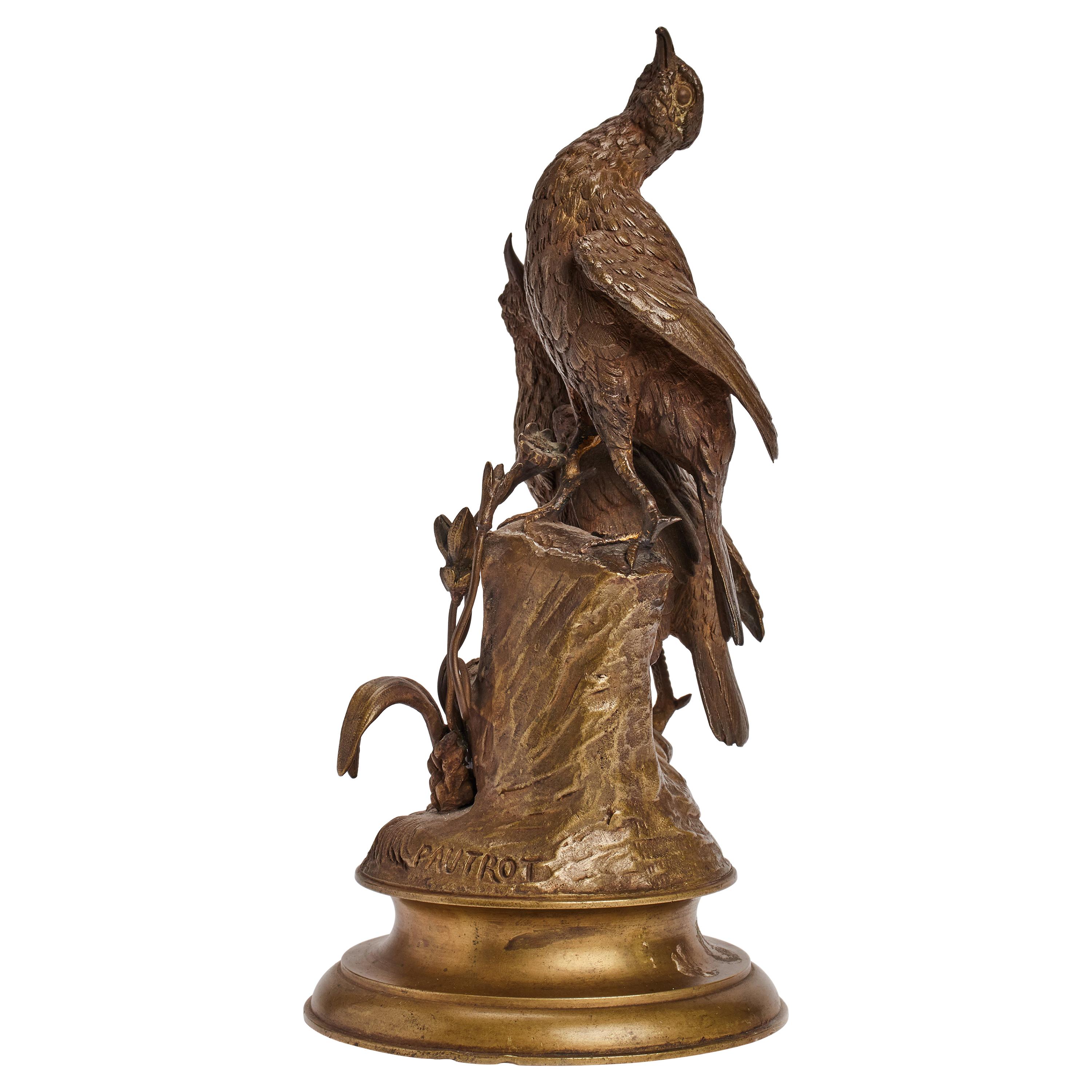 Sculpture d'oiseaux en bronze doré, France, 1850