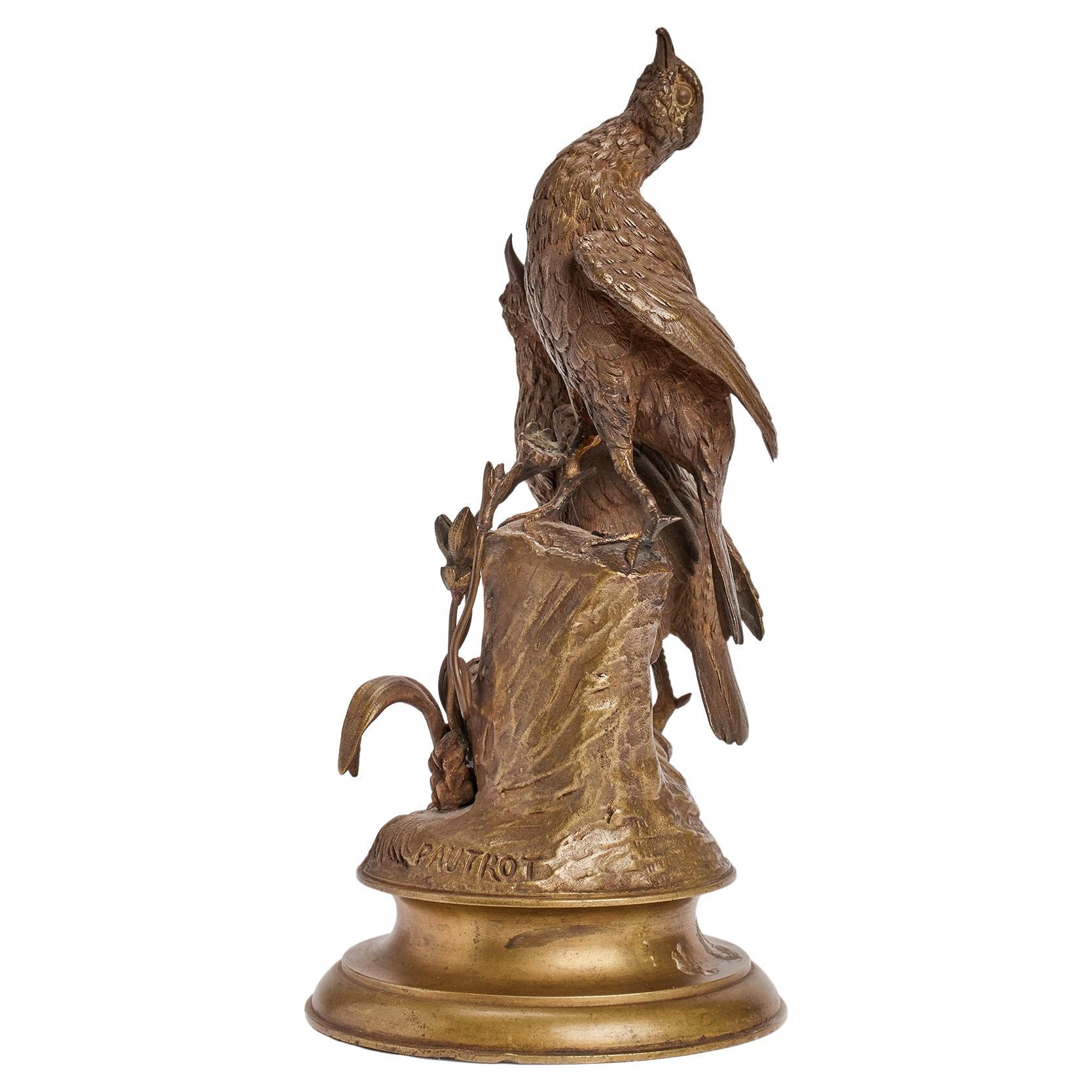 A gilt bronze sculpture of birds, signed Pautrot, France 1850.  For Sale