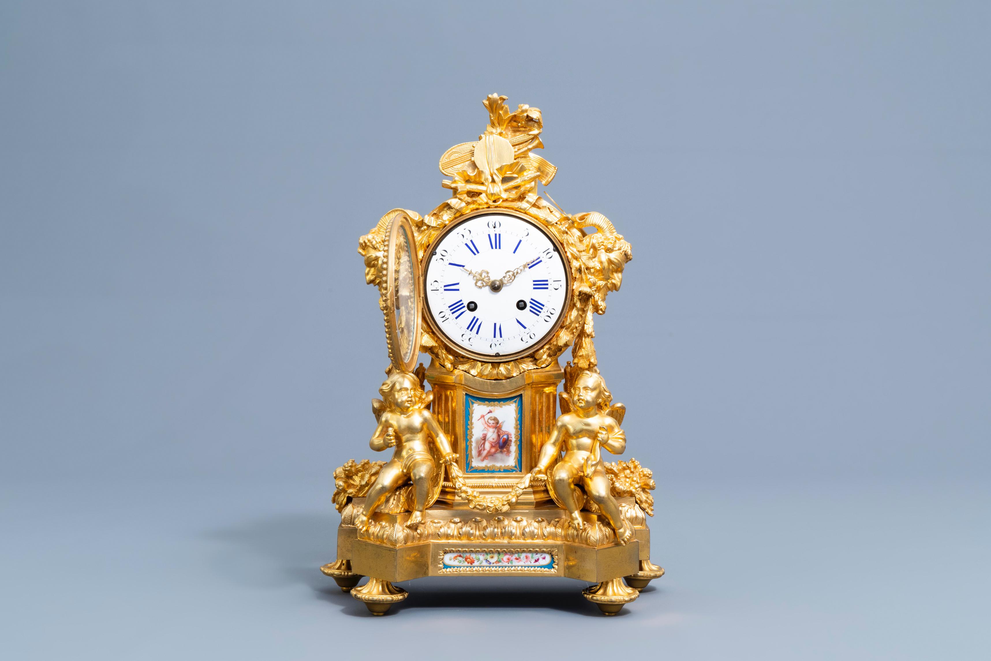 Gilt Bronze Sèvres Style Clock Set, Louis XV Style, France, 19th Century  In Good Condition In London, GB