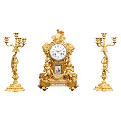 Gilt Bronze Sèvres Style Clock Set, Louis XV Style, France, 19th Century 