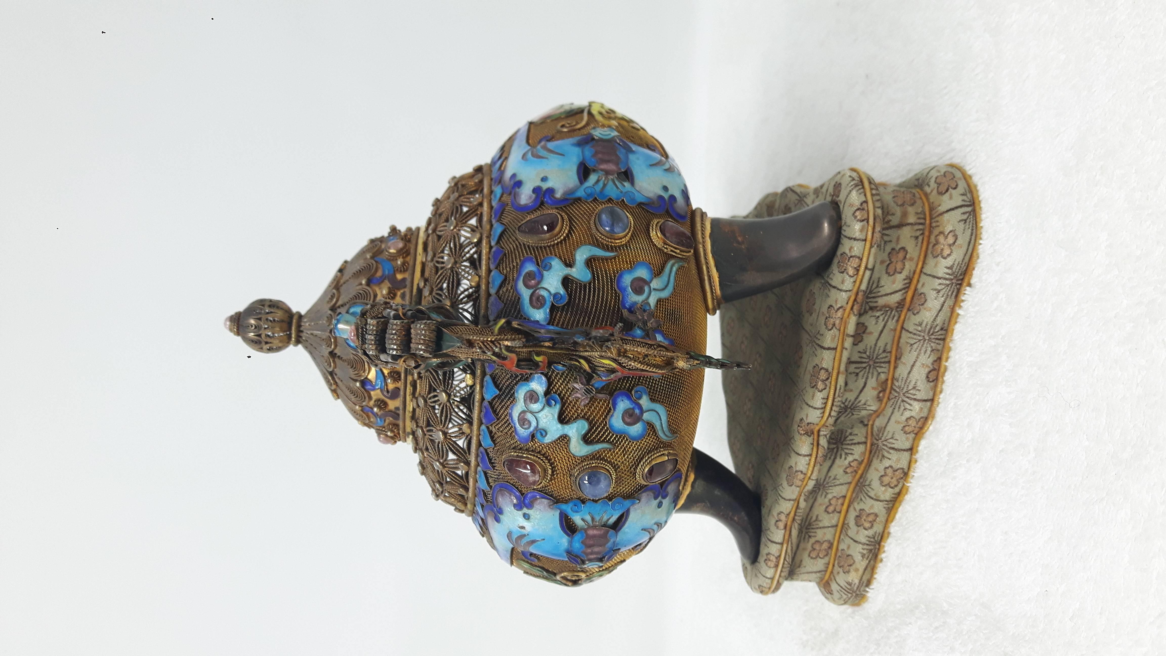 Chinese Export Gilt Filigree and Enamel Incense Burner and Cover