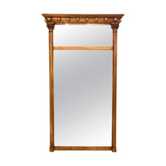 Gilt Gold Wall or Console Mirror with Column Form Sides and Carved Tops