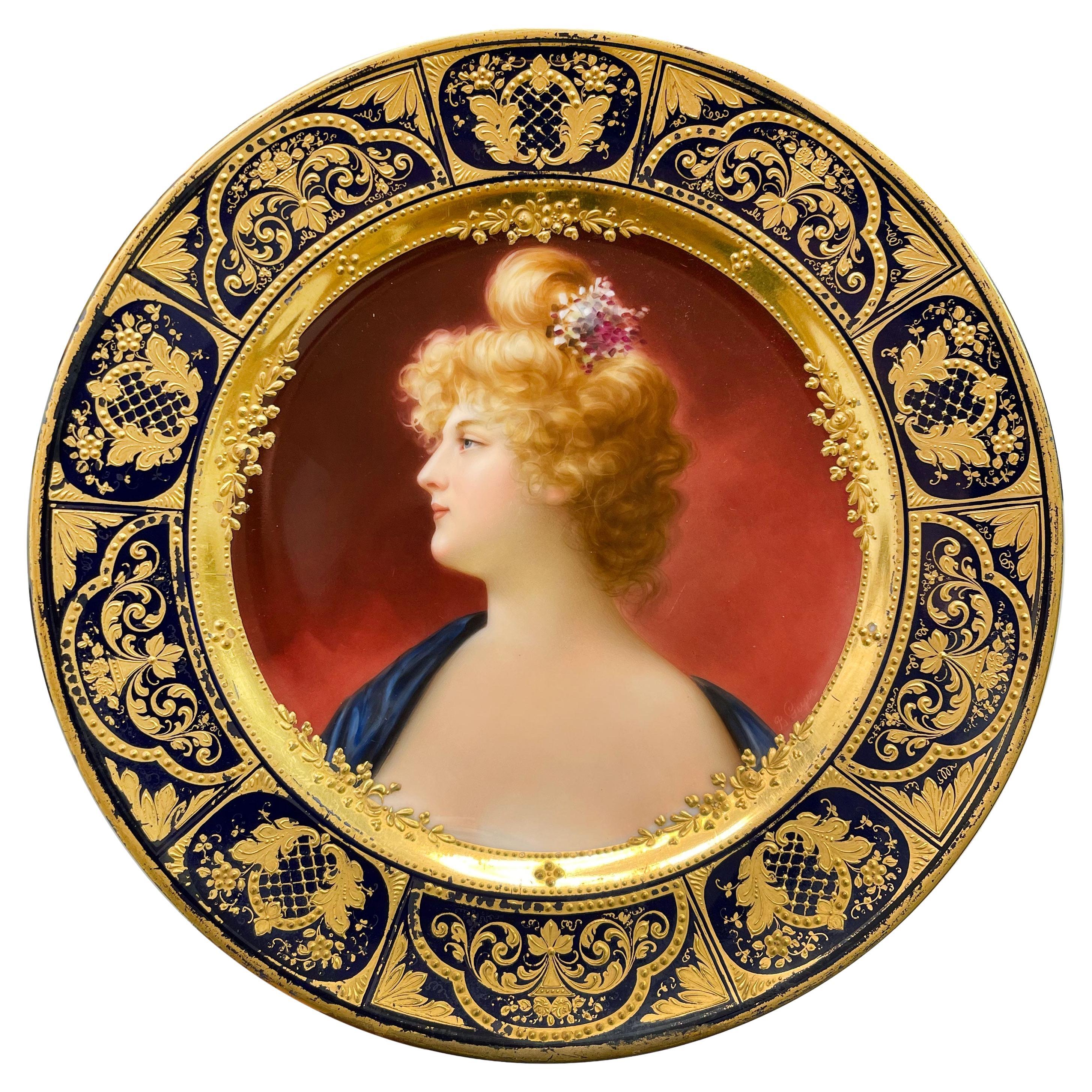 Gilt & Hand Painted Royal Vienna Cabinet Plate by Bruno Geyer, 19th Century For Sale