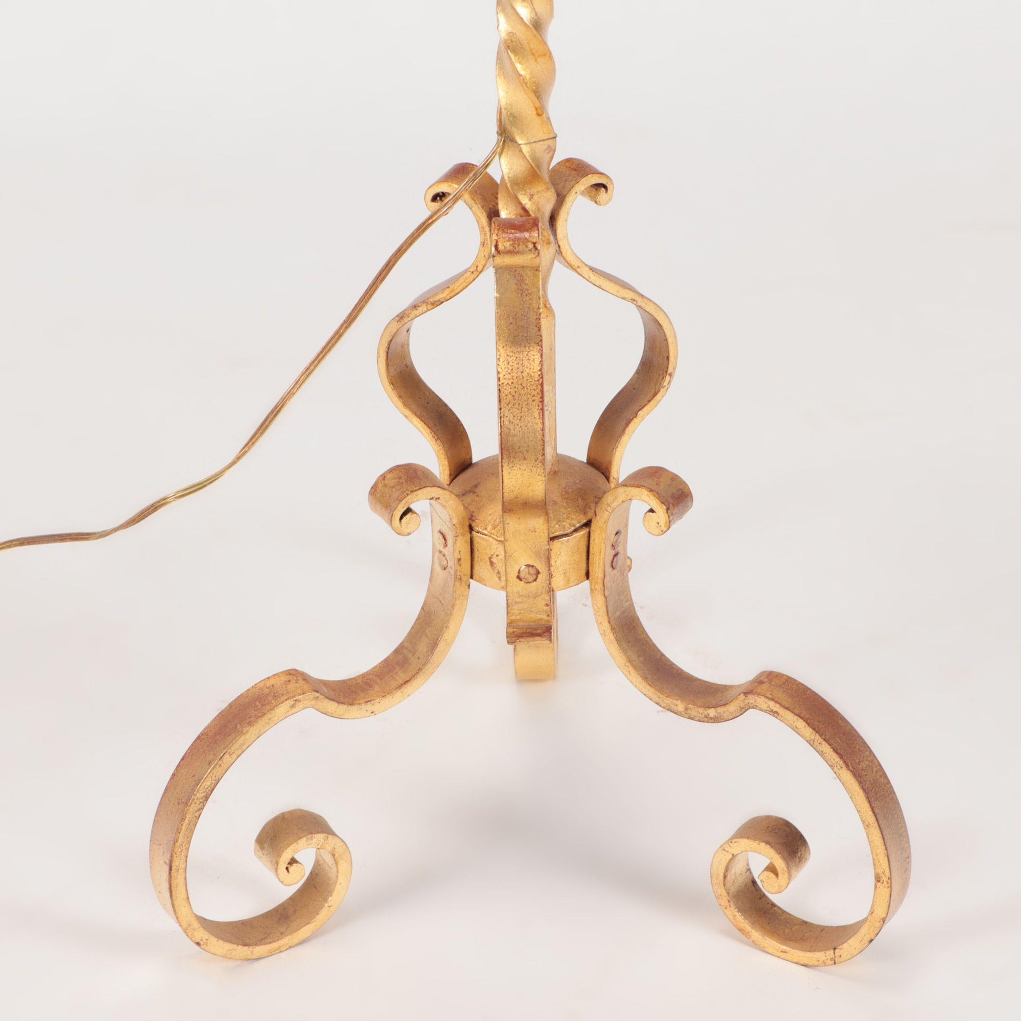 Gilt Iron Floor Lamp in the Manner of Raymond Subes, C 1940 In Good Condition For Sale In Philadelphia, PA