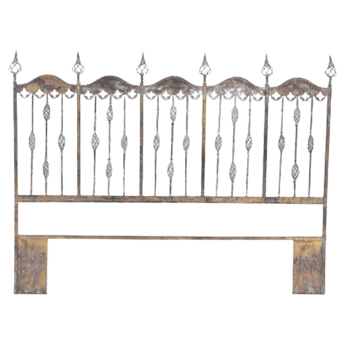 Gilt Iron Queen Size Italian Headboard with Double Helix Decoration
