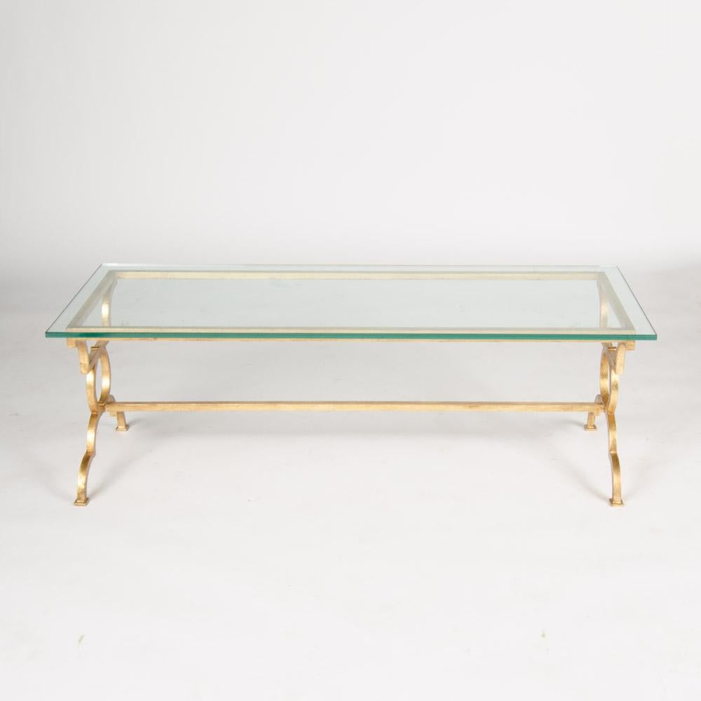 Gilt Iron Rectangular Glass Top Coffee Table, Contemporary 1