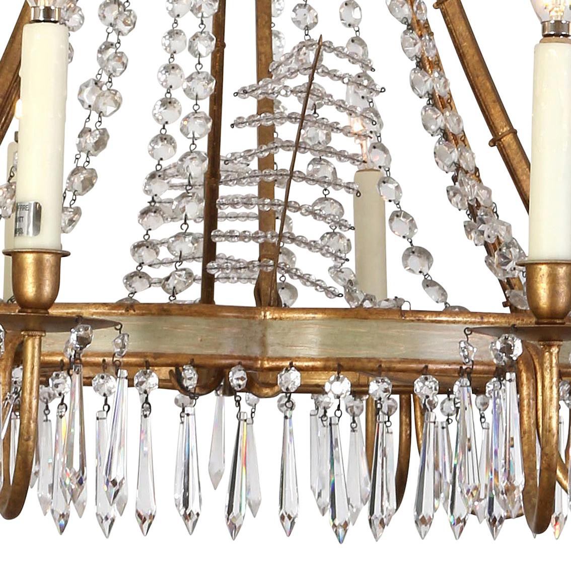Unknown A Gilt Metal and Crystal Chandelier  For Sale