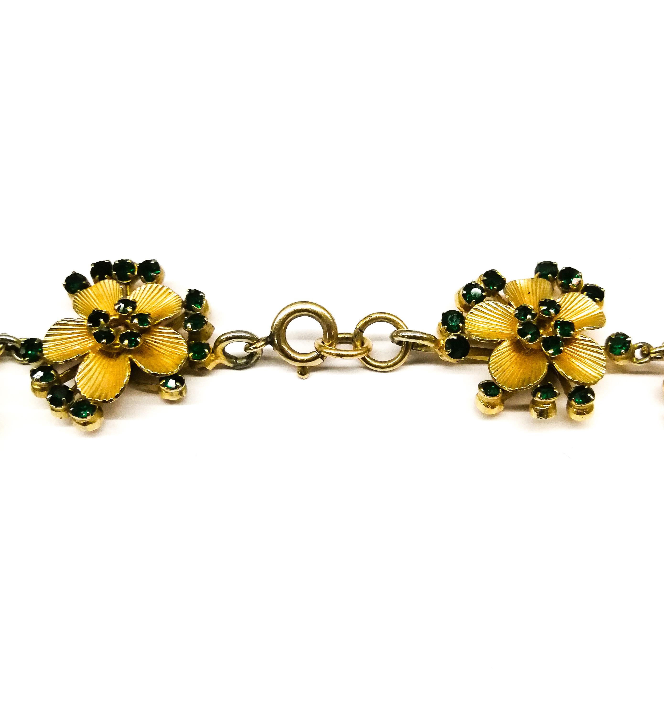 A gilt metal and emerald paste stylised floral necklace, Christian Dior, c 1957. 2
