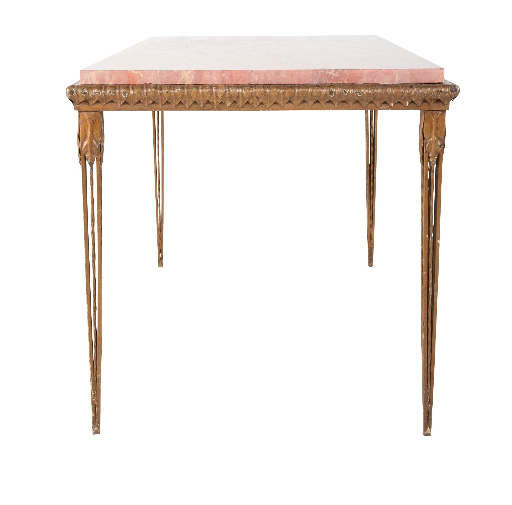 Gilt Metal and Marble Console Table in the Manner of Gilbert Poillerat 4