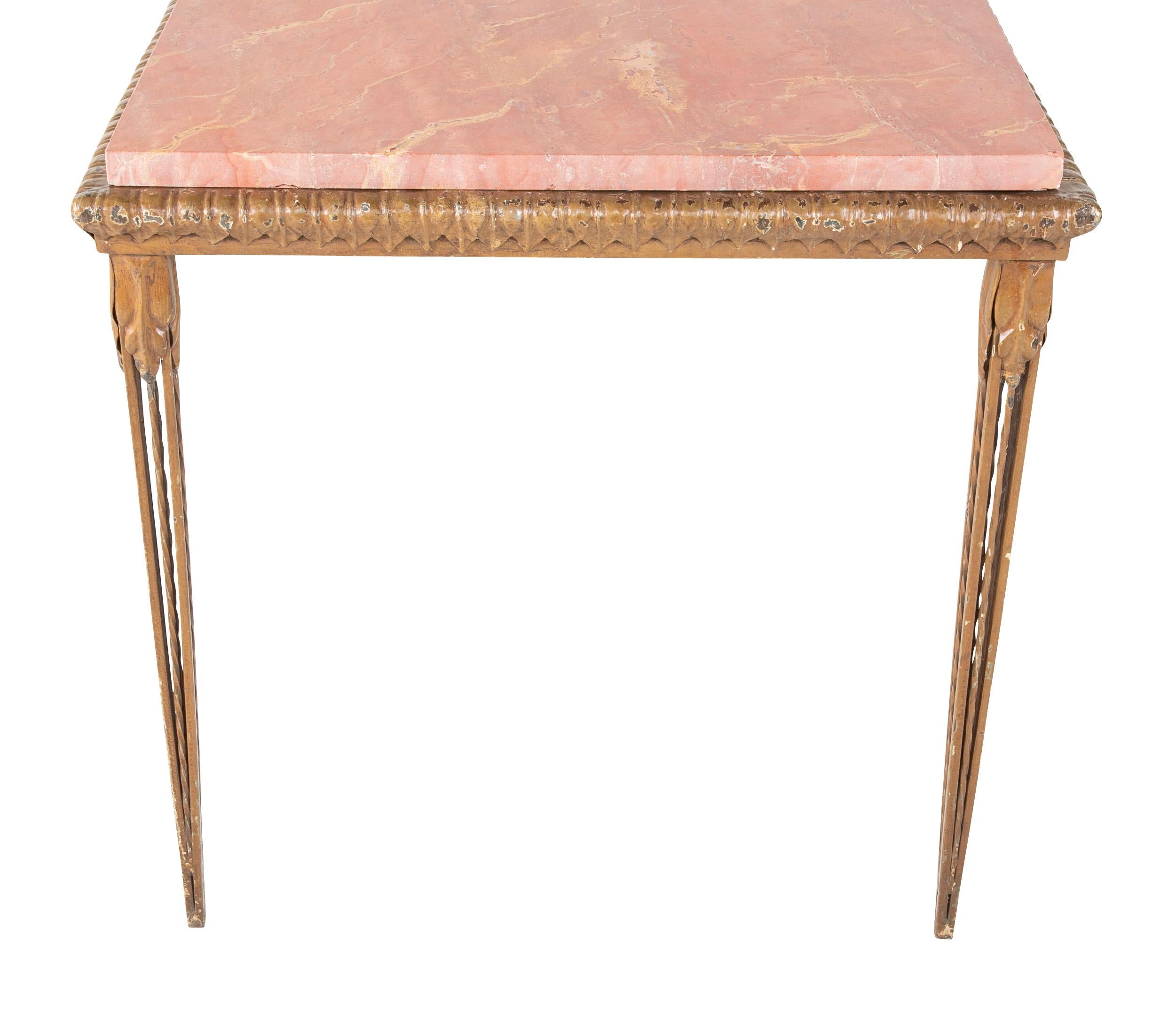 Gilt Metal and Marble Console Table in the Manner of Gilbert Poillerat 5