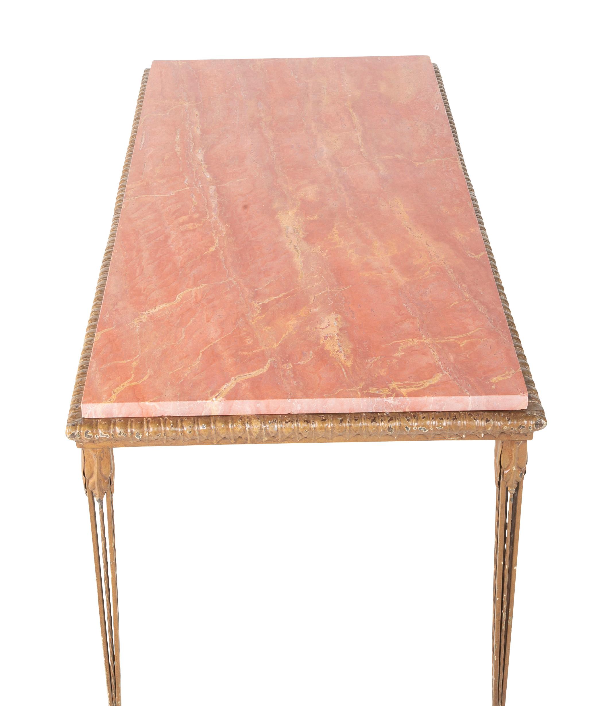 Gilt Metal and Marble Console Table in the Manner of Gilbert Poillerat 6
