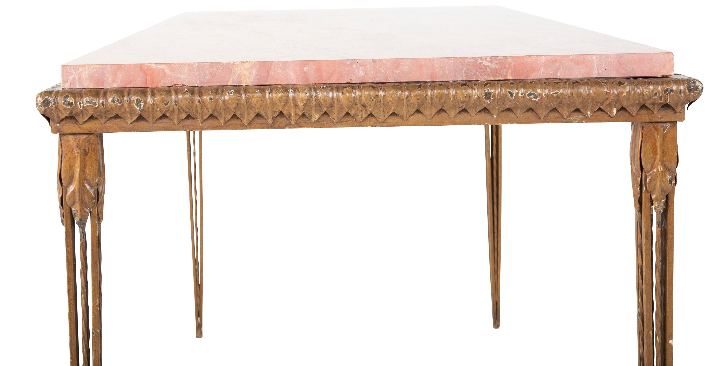Gilt Metal and Marble Console Table in the Manner of Gilbert Poillerat 7