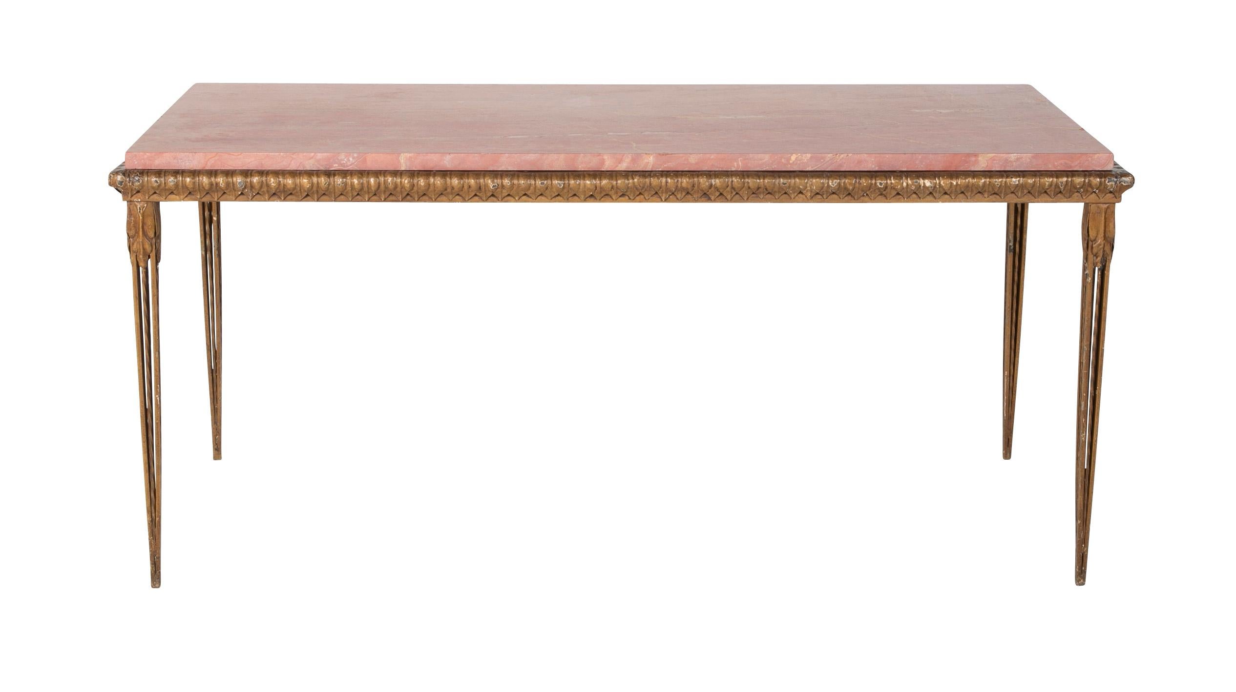 Modern Gilt Metal and Marble Console Table in the Manner of Gilbert Poillerat
