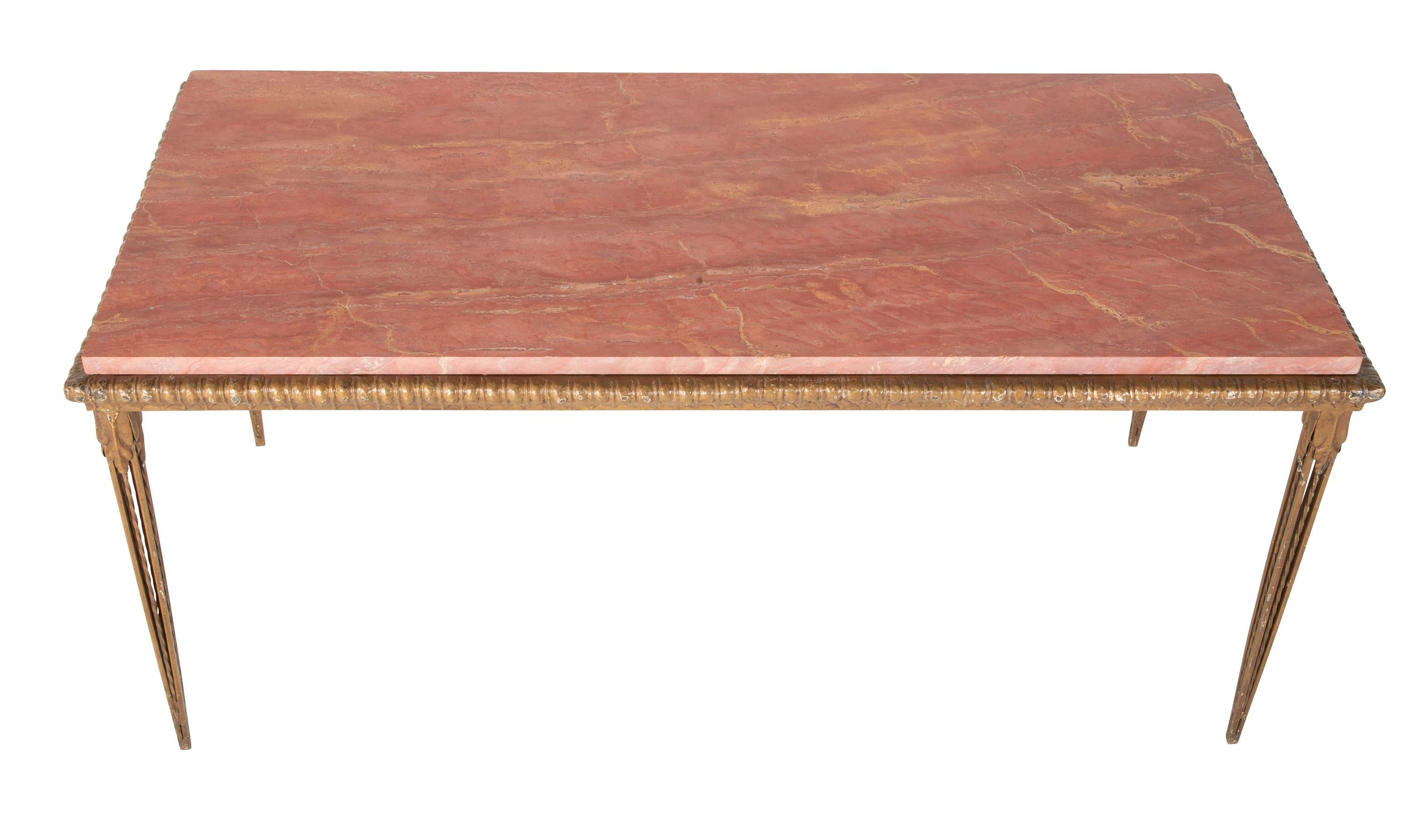 Gilt Metal and Marble Console Table in the Manner of Gilbert Poillerat In Good Condition In Stamford, CT