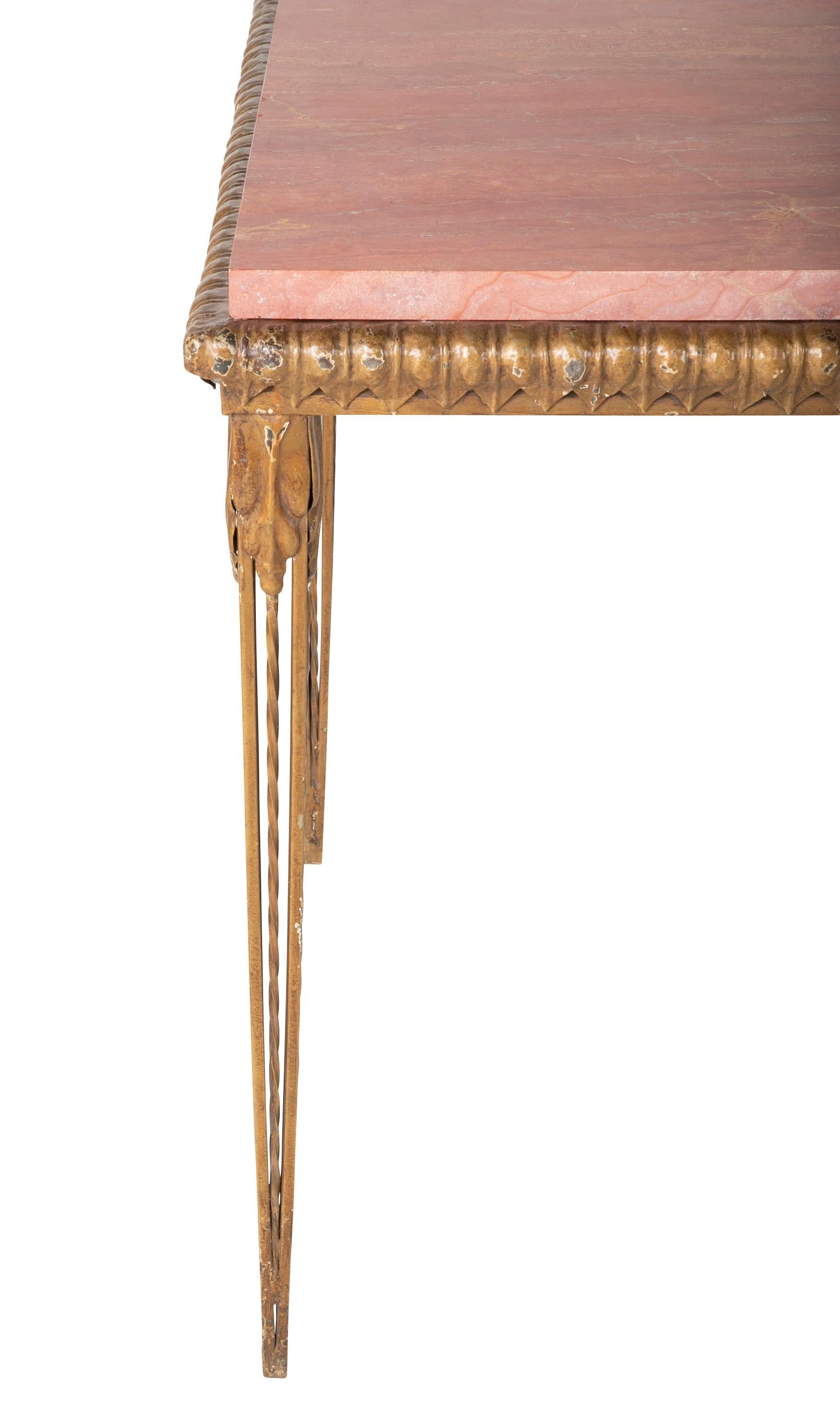 Mid-20th Century Gilt Metal and Marble Console Table in the Manner of Gilbert Poillerat